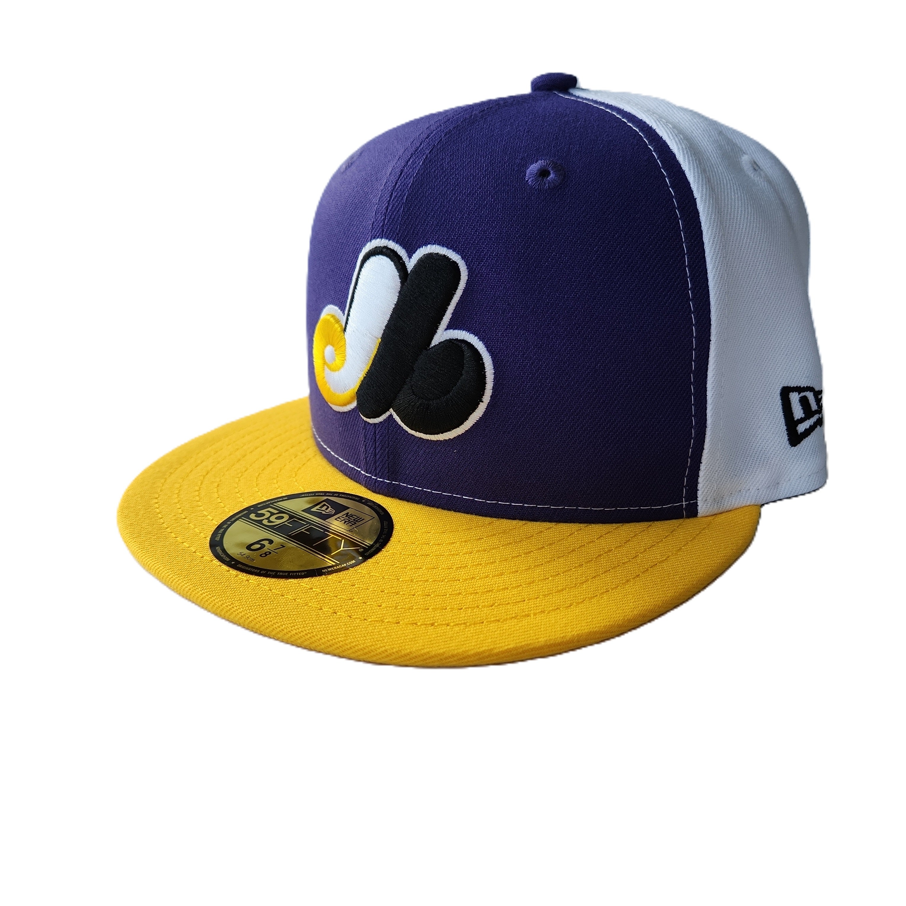 Casquette ajustée 59Fifty Cooperstown jaune/violet New Era des Expos de Montréal pour hommes