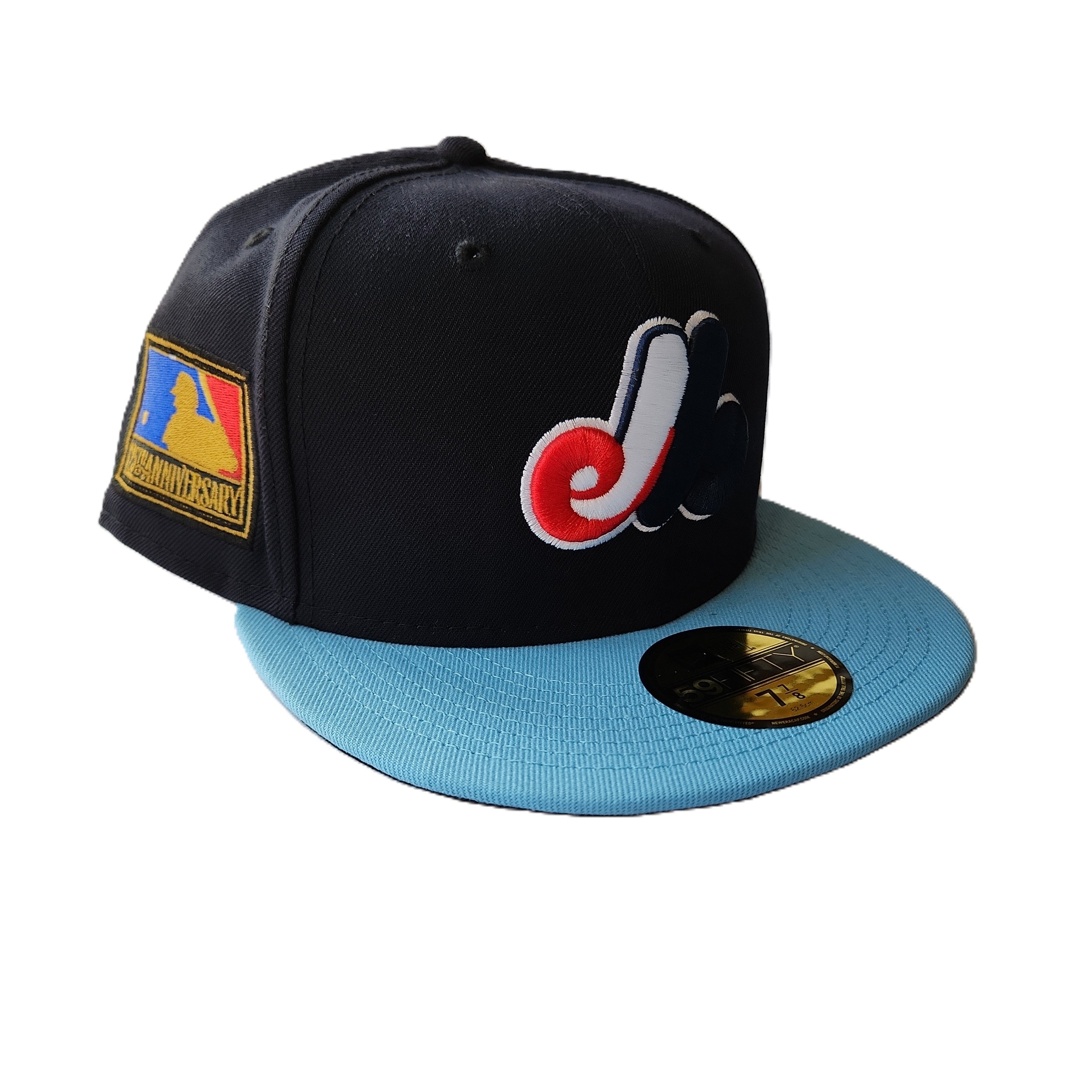 Casquette ajustée 59Fifty 125e anniversaire de Cooperstown des Expos de Montréal New Era pour hommes, bleu marine/bleu clair