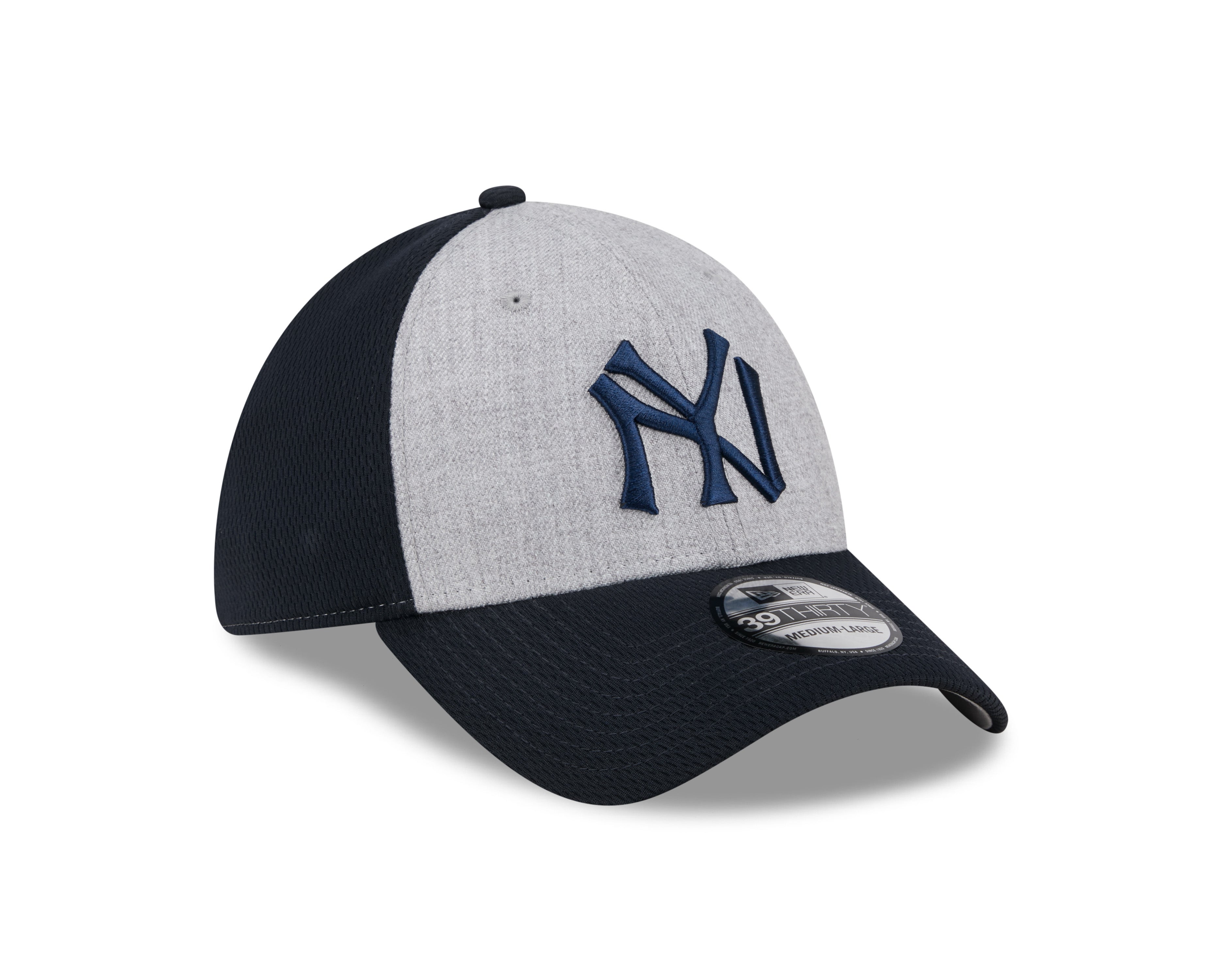 Casquette extensible New Era 39Thirty Throwback pour homme, gris/bleu marine, des Yankees de New York MLB