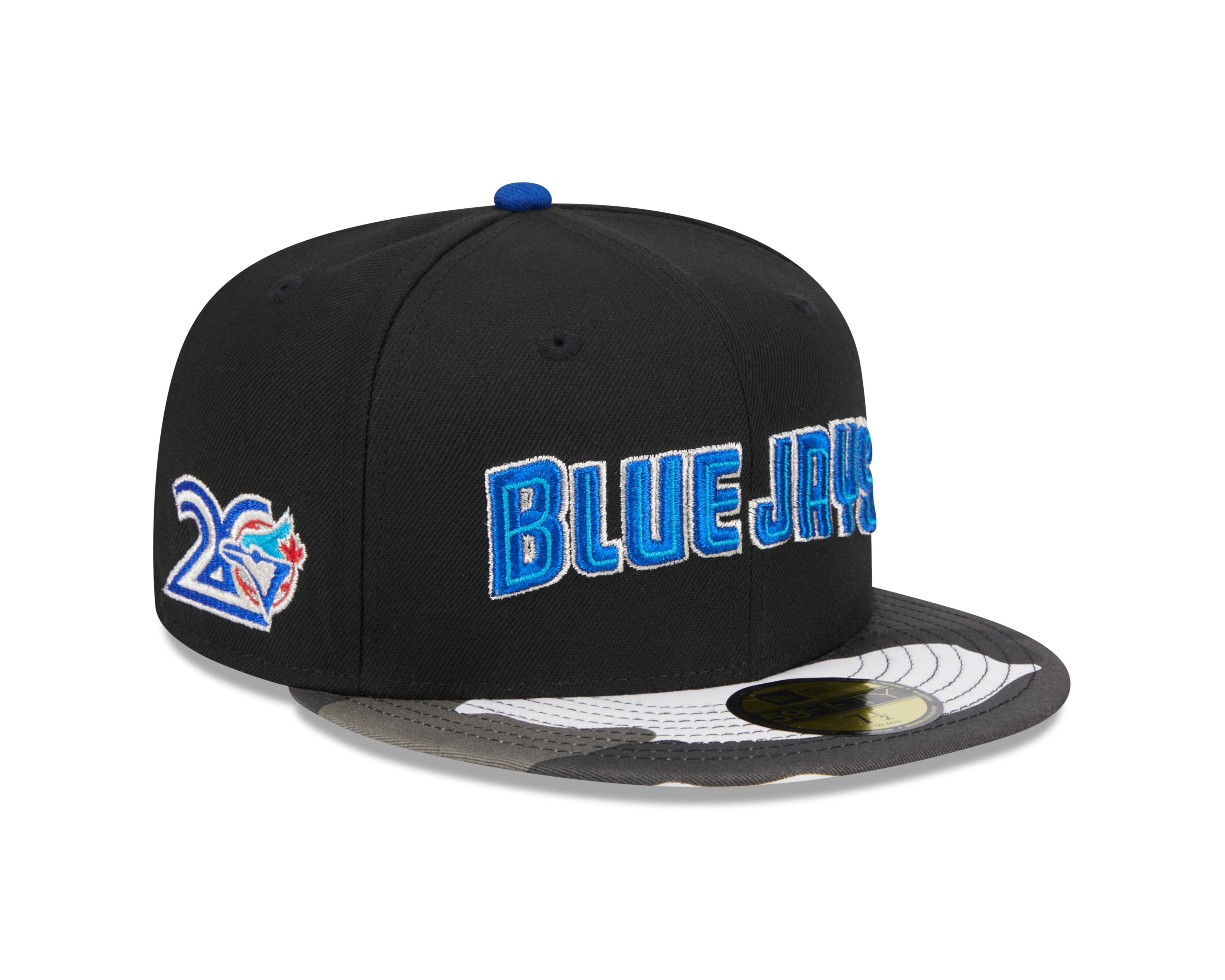 Casquette ajustée métallique 59Fifty à motif camouflage noir pour homme des Blue Jays de Toronto MLB New Era