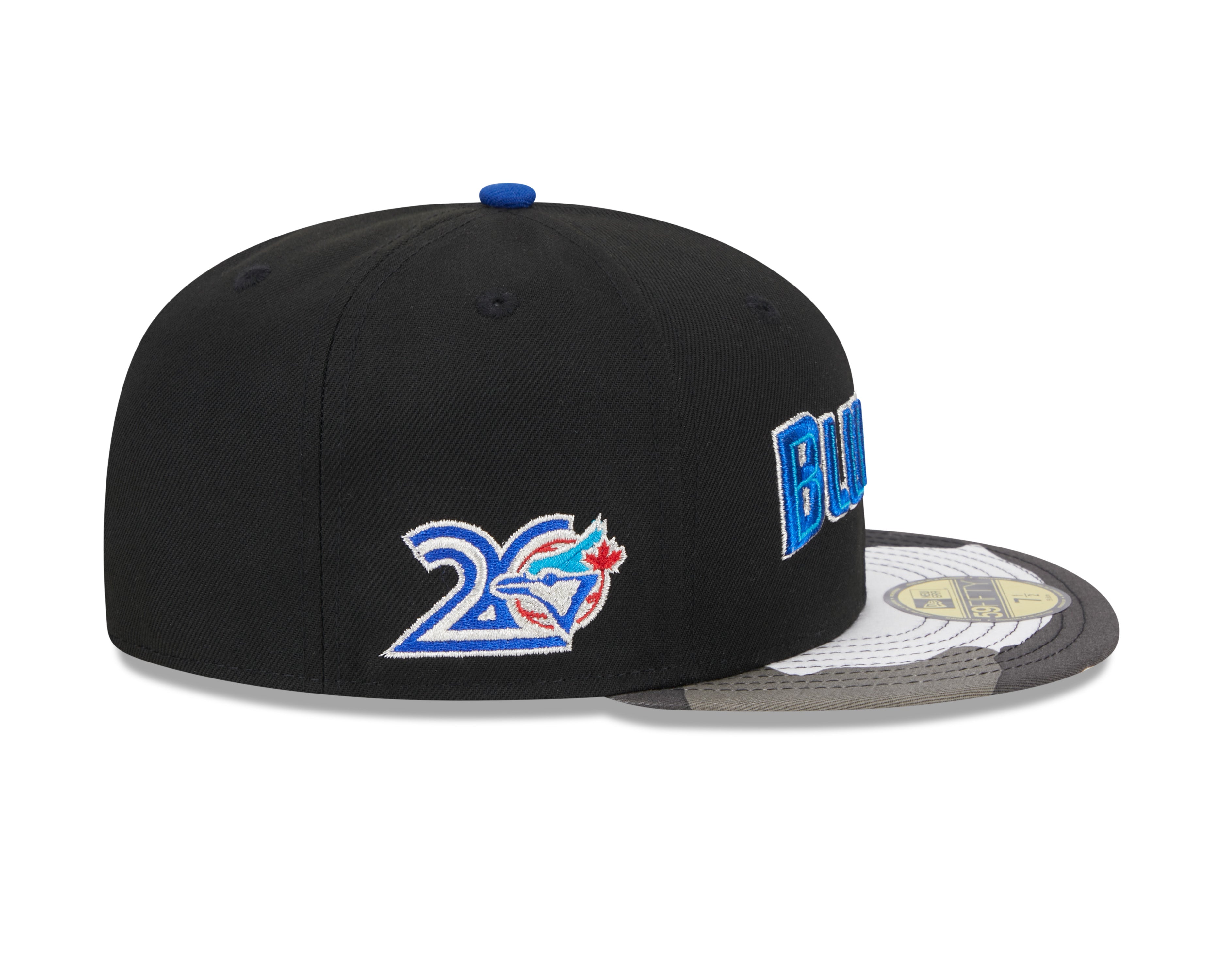 Casquette ajustée métallique 59Fifty à motif camouflage noir pour homme des Blue Jays de Toronto MLB New Era