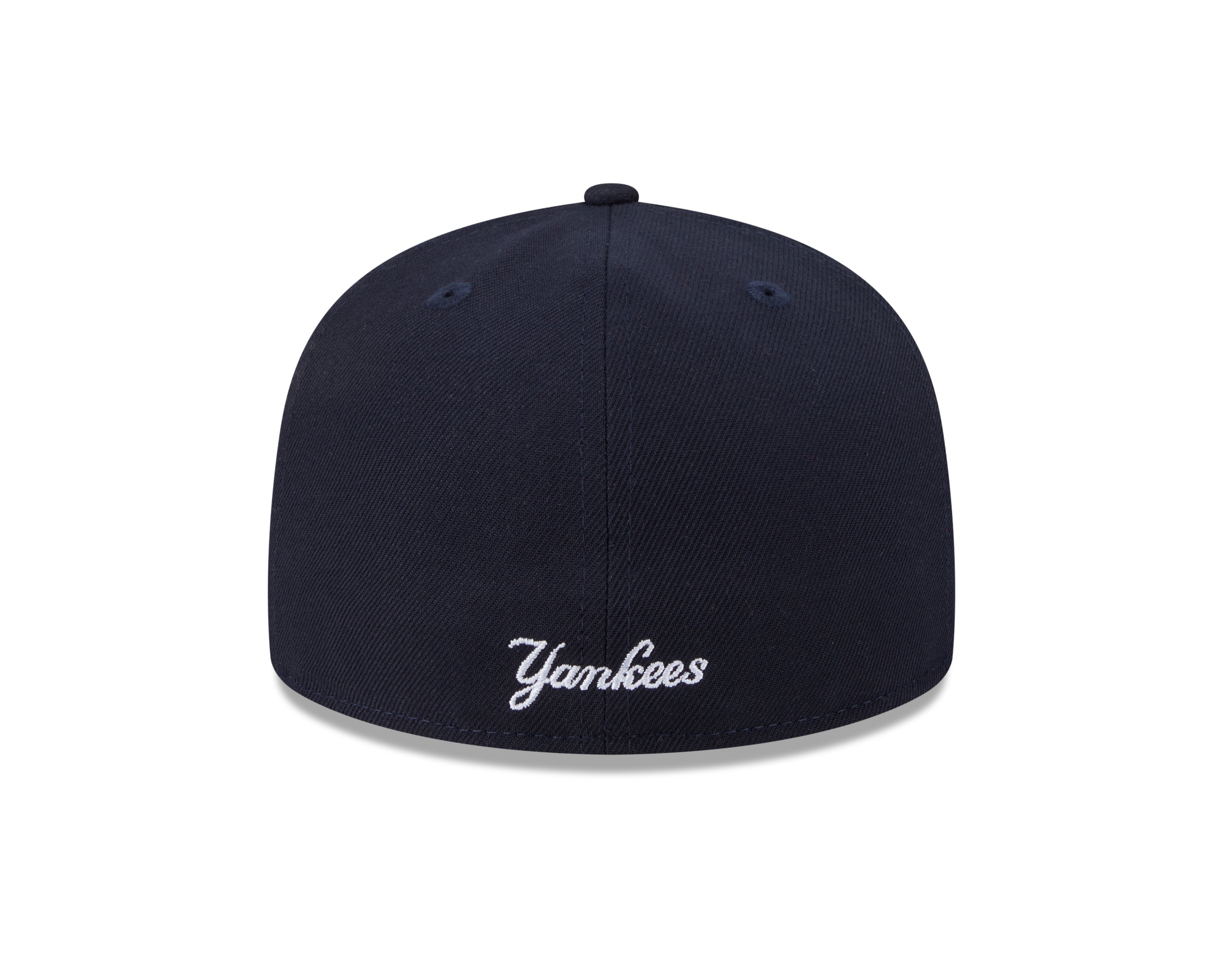 Casquette New Era 59Fifty Overlap Script ajustée pour homme, équipe des New York Yankees MLB, couleur bleu marine foncé.