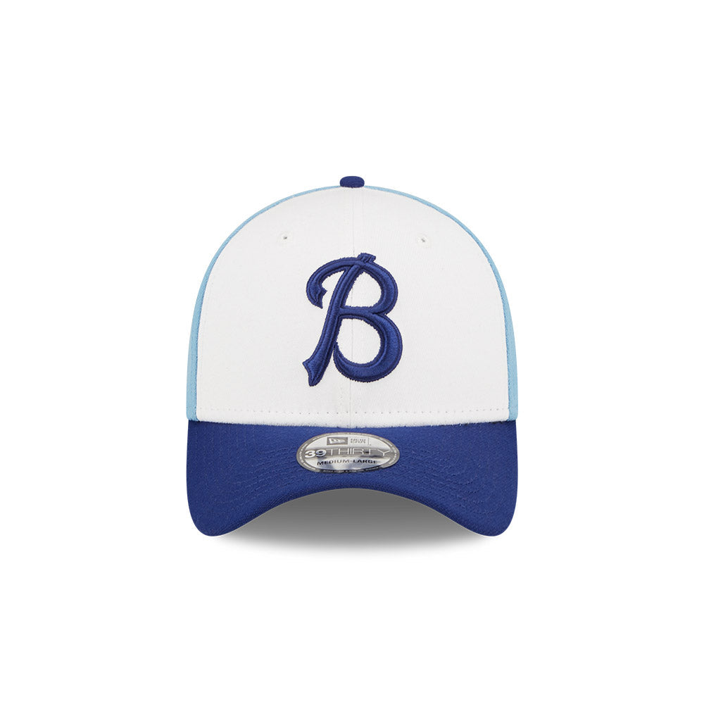 Buffalo Bisons MiLB New Era Men's White/Navy 39Thirty Alternate Authentic Collection Stretch Fit Hat