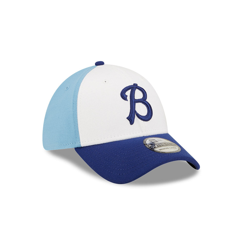 Buffalo Bisons MiLB New Era Men's White/Navy 39Thirty Alternate Authentic Collection Stretch Fit Hat
