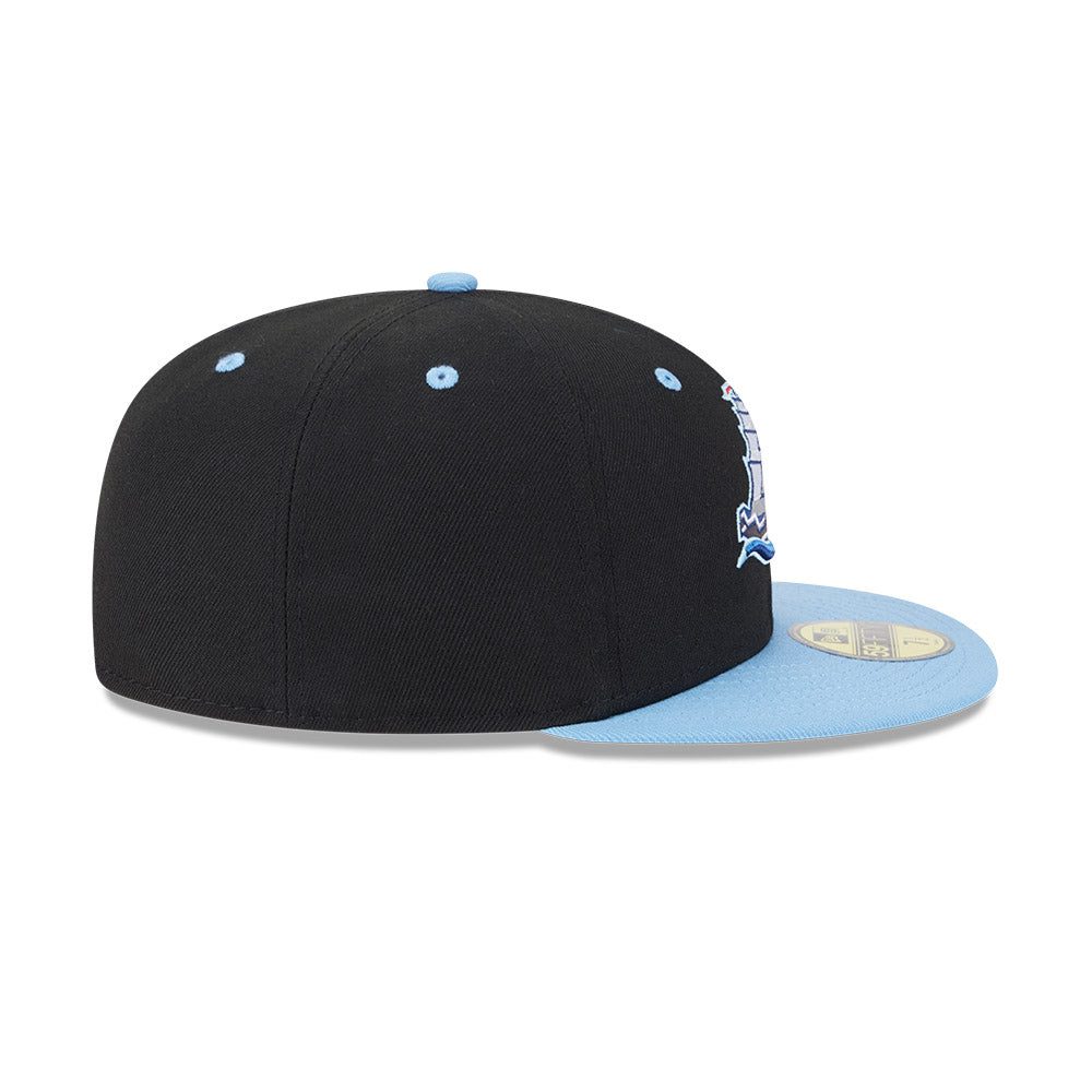 Casquette ajustée 59Fifty Alternate Authentic Collection des Columbus Clippers MiLB, noire/bleu clair, pour homme, de la marque New Era.