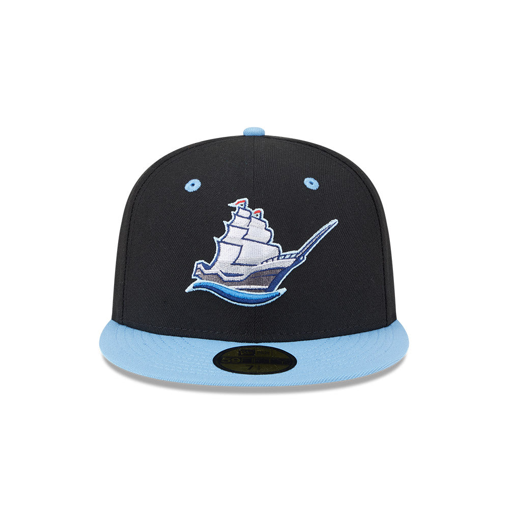 Casquette ajustée 59Fifty Alternate Authentic Collection des Columbus Clippers MiLB, noire/bleu clair, pour homme, de la marque New Era.