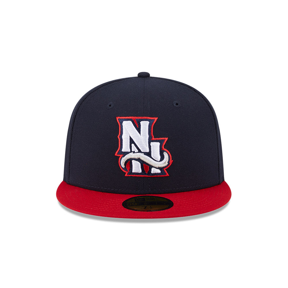 Casquette New Era 59Fifty Fitted Authentic Collection des New Hampshire Fisher Cats de la MiLB, bleu marine/rouge, pour homme.
