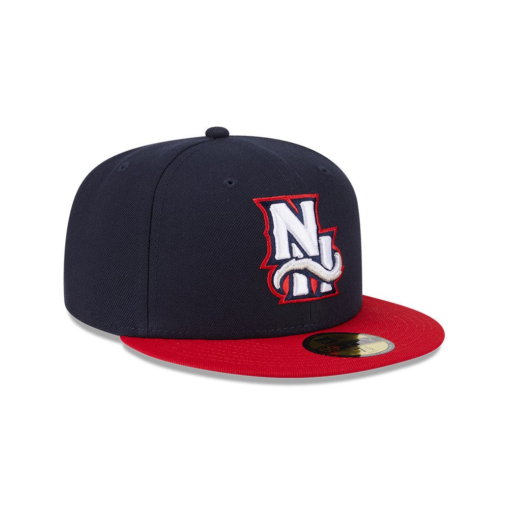 Casquette New Era 59Fifty Fitted Authentic Collection des New Hampshire Fisher Cats de la MiLB, bleu marine/rouge, pour homme.