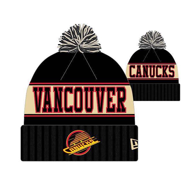 Bonnet à pompon en tricot rétro noir pour homme Vancouver Canucks NHL New Era