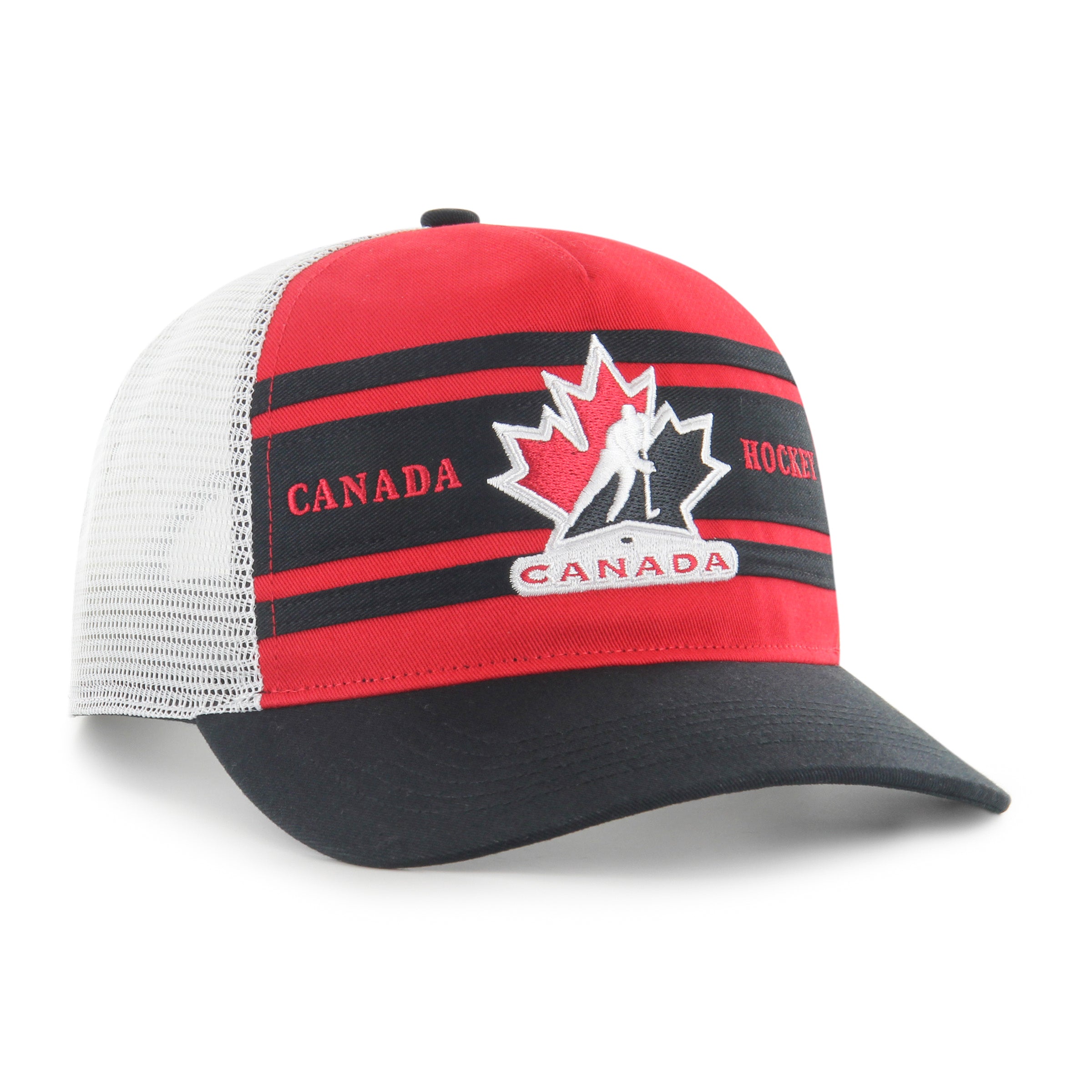 Hockey Canada IIHF 47 Brand Men's Red/Black Super Stripe Hitch Trucker Hat