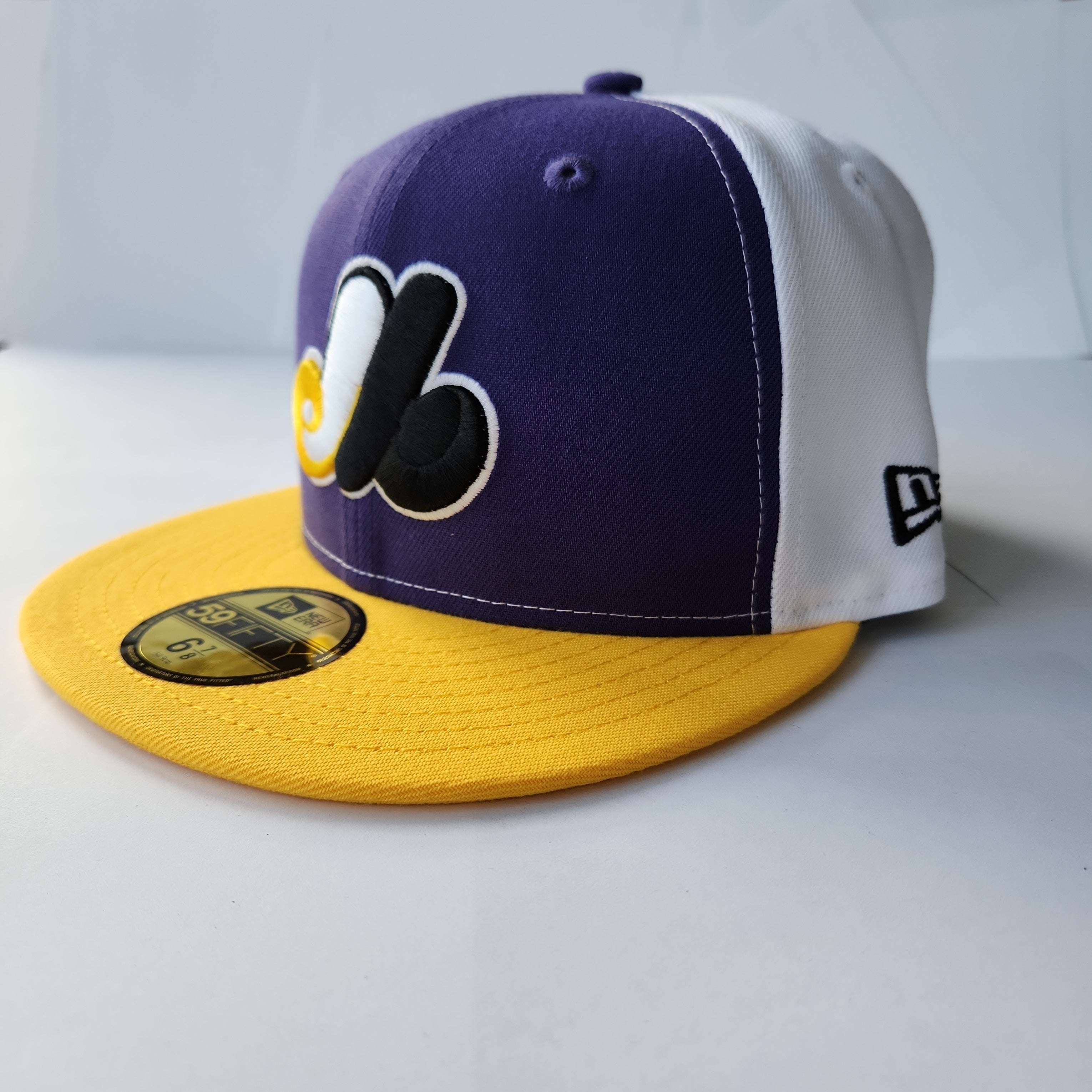 Casquette ajustée 59Fifty Cooperstown jaune/violet New Era des Expos de Montréal pour hommes