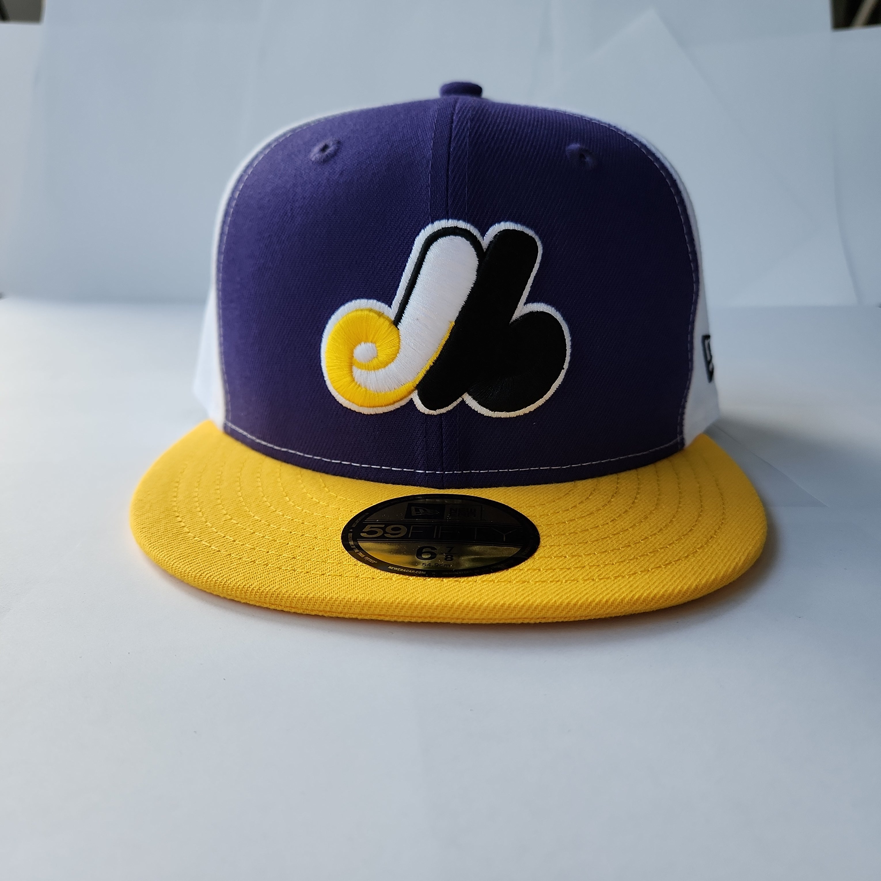 Casquette ajustée 59Fifty Cooperstown jaune/violet New Era des Expos de Montréal pour hommes