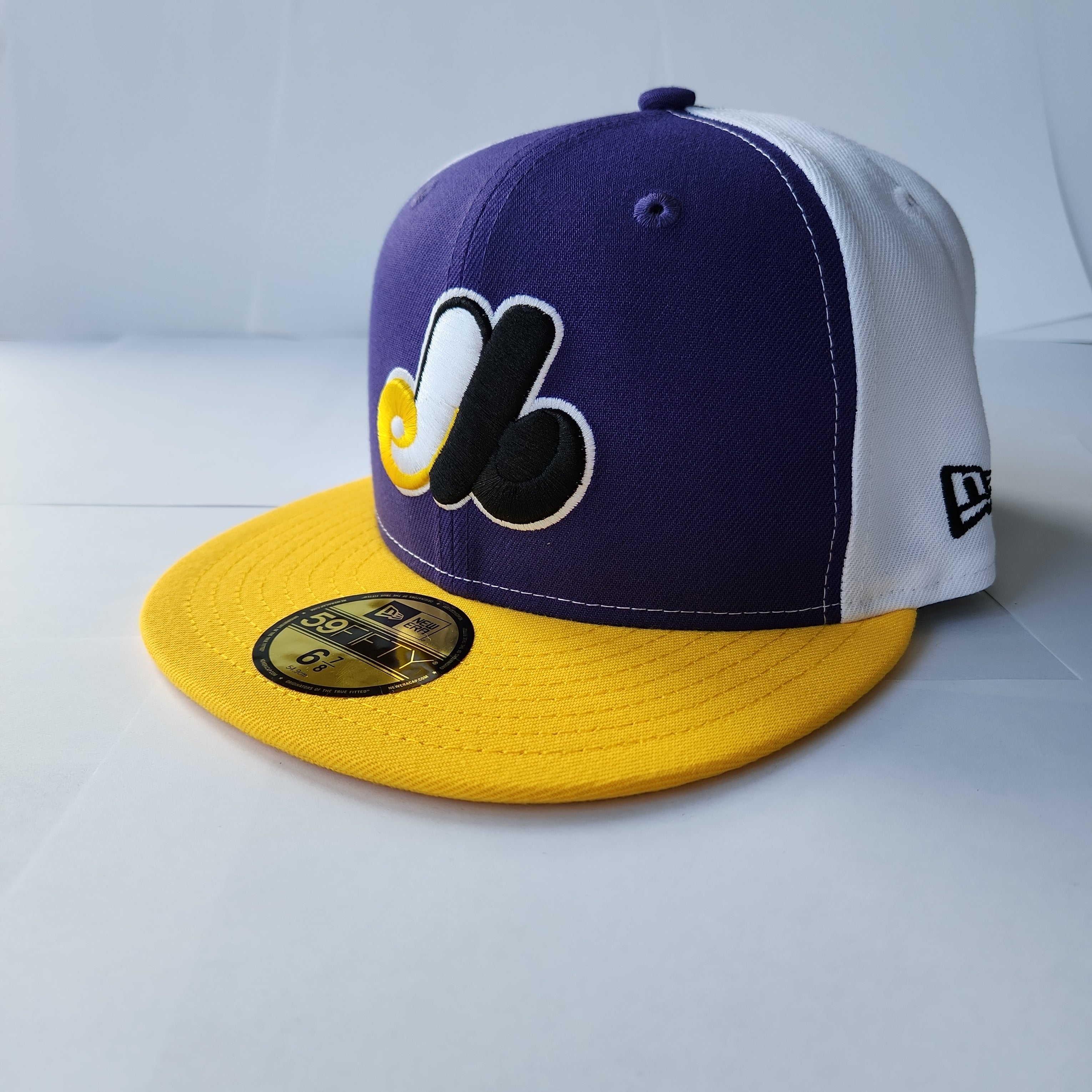 Casquette ajustée 59Fifty Cooperstown jaune/violet New Era des Expos de Montréal pour hommes