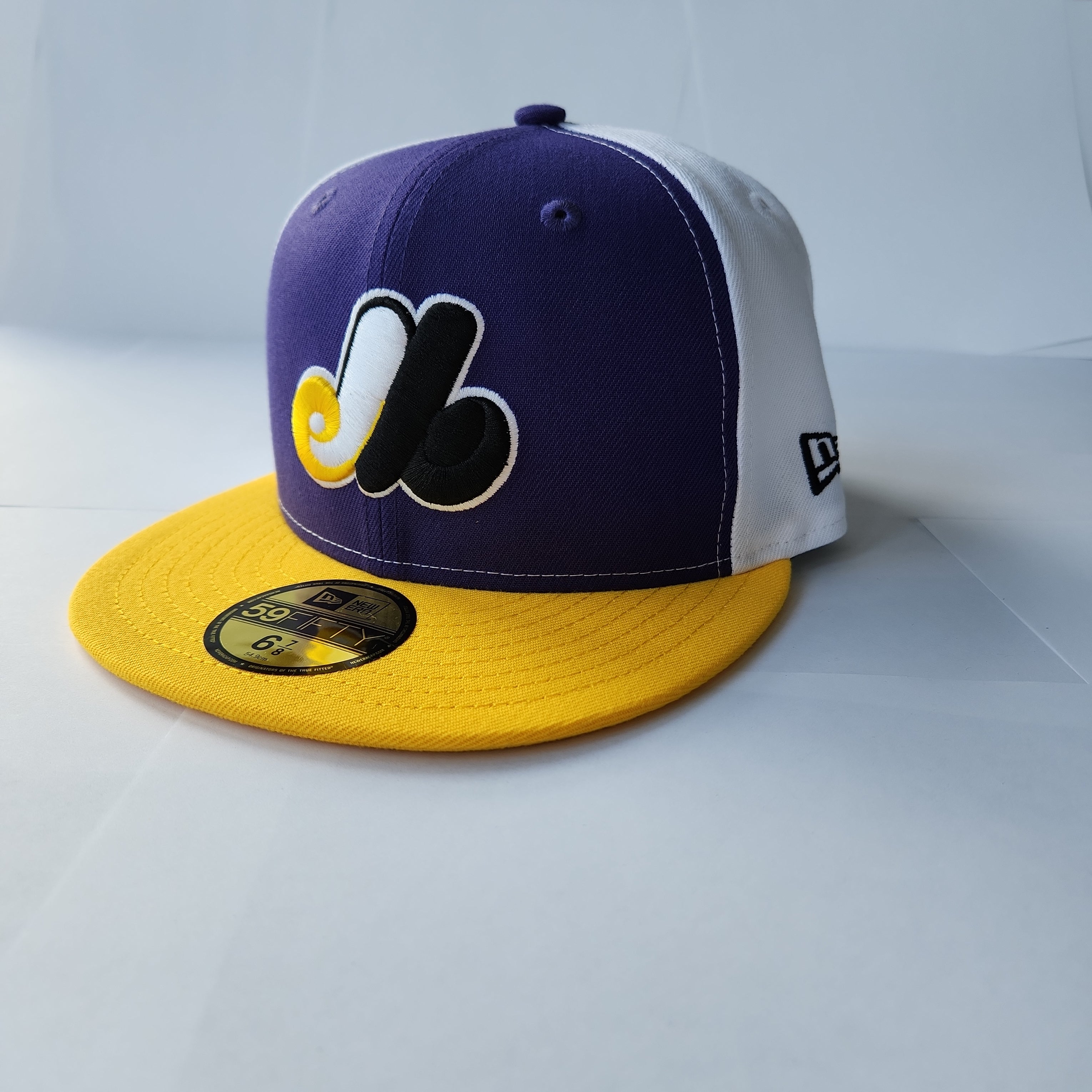 Casquette ajustée 59Fifty Cooperstown jaune/violet New Era des Expos de Montréal pour hommes