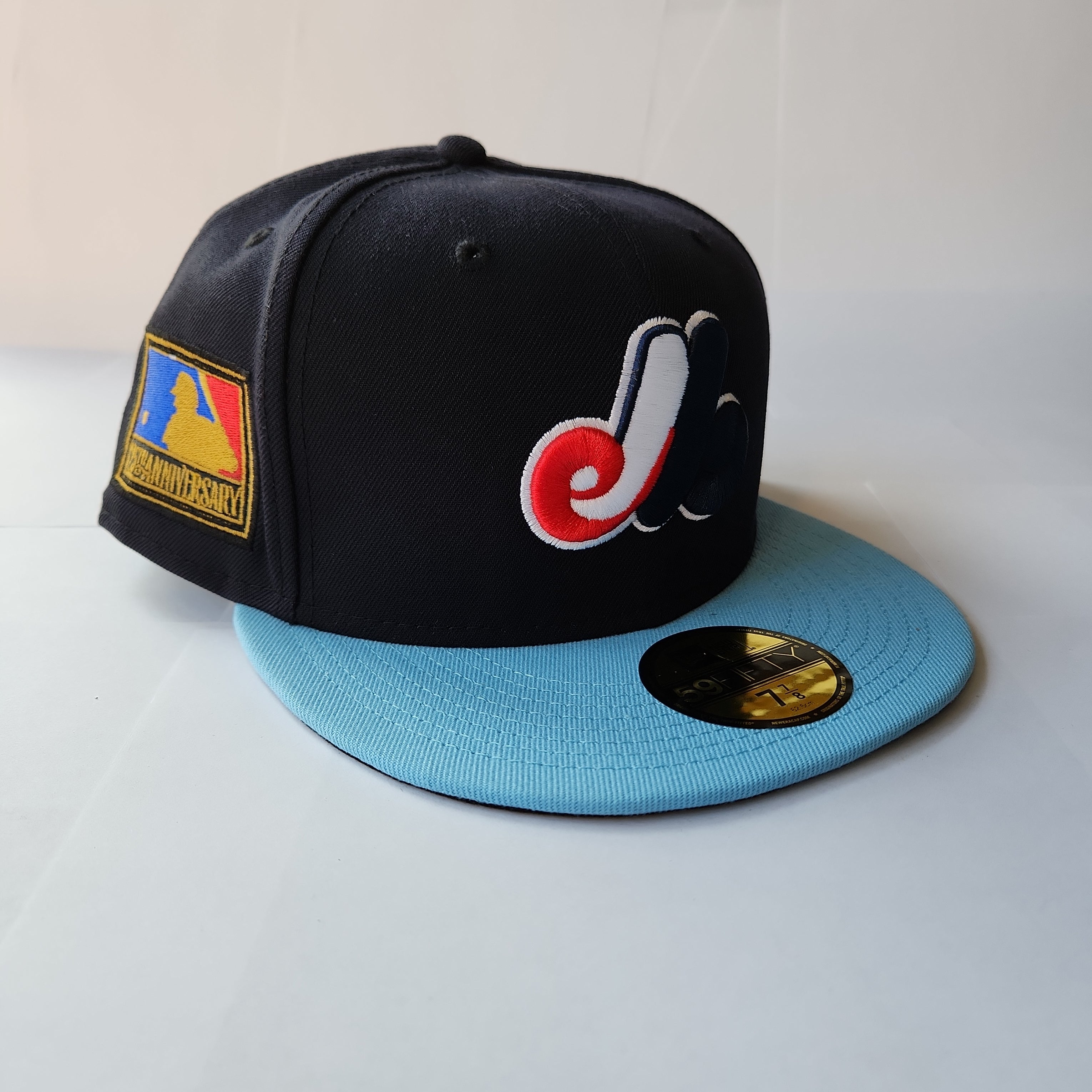 Casquette ajustée 59Fifty 125e anniversaire de Cooperstown des Expos de Montréal New Era pour hommes, bleu marine/bleu clair