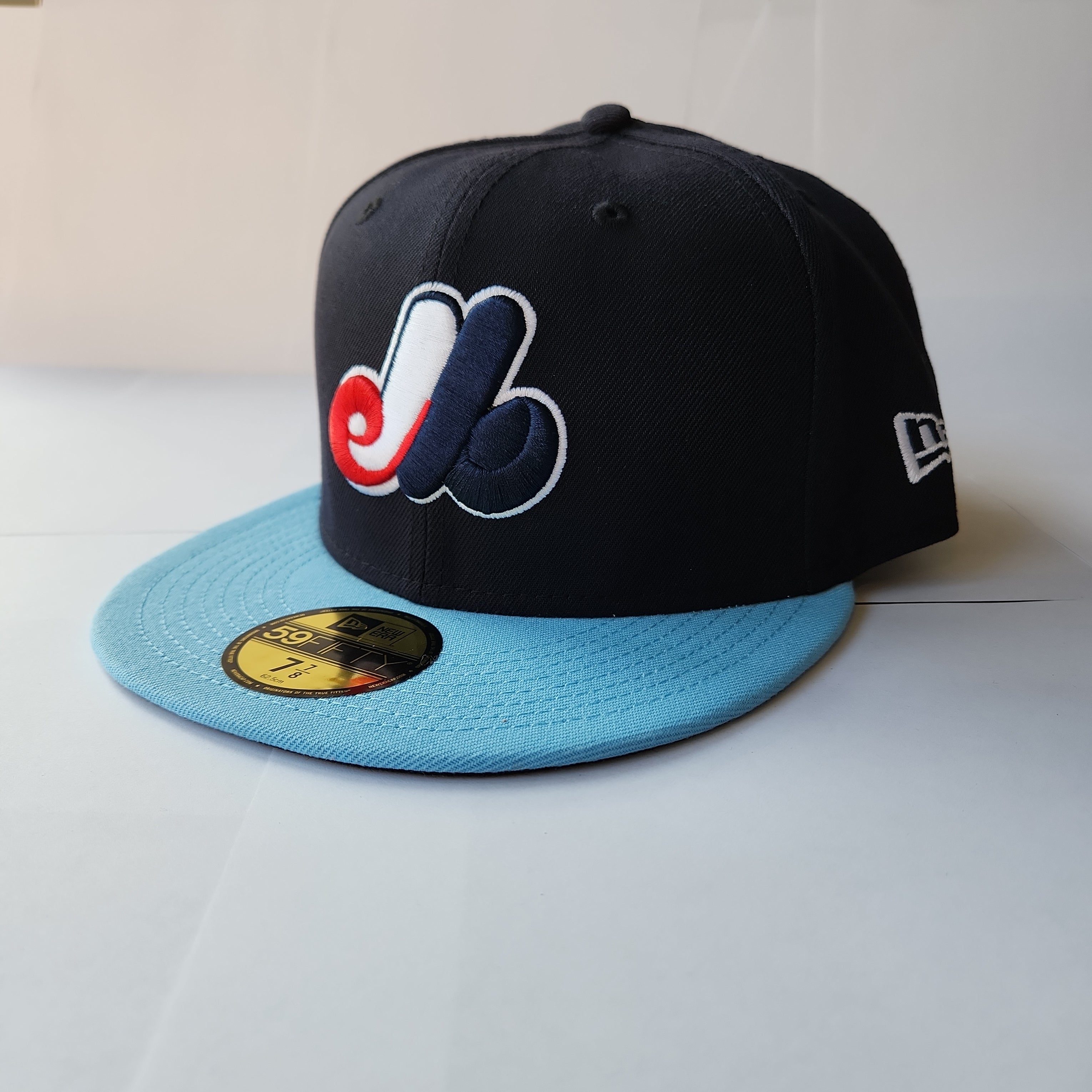 Casquette ajustée 59Fifty 125e anniversaire de Cooperstown des Expos de Montréal New Era pour hommes, bleu marine/bleu clair