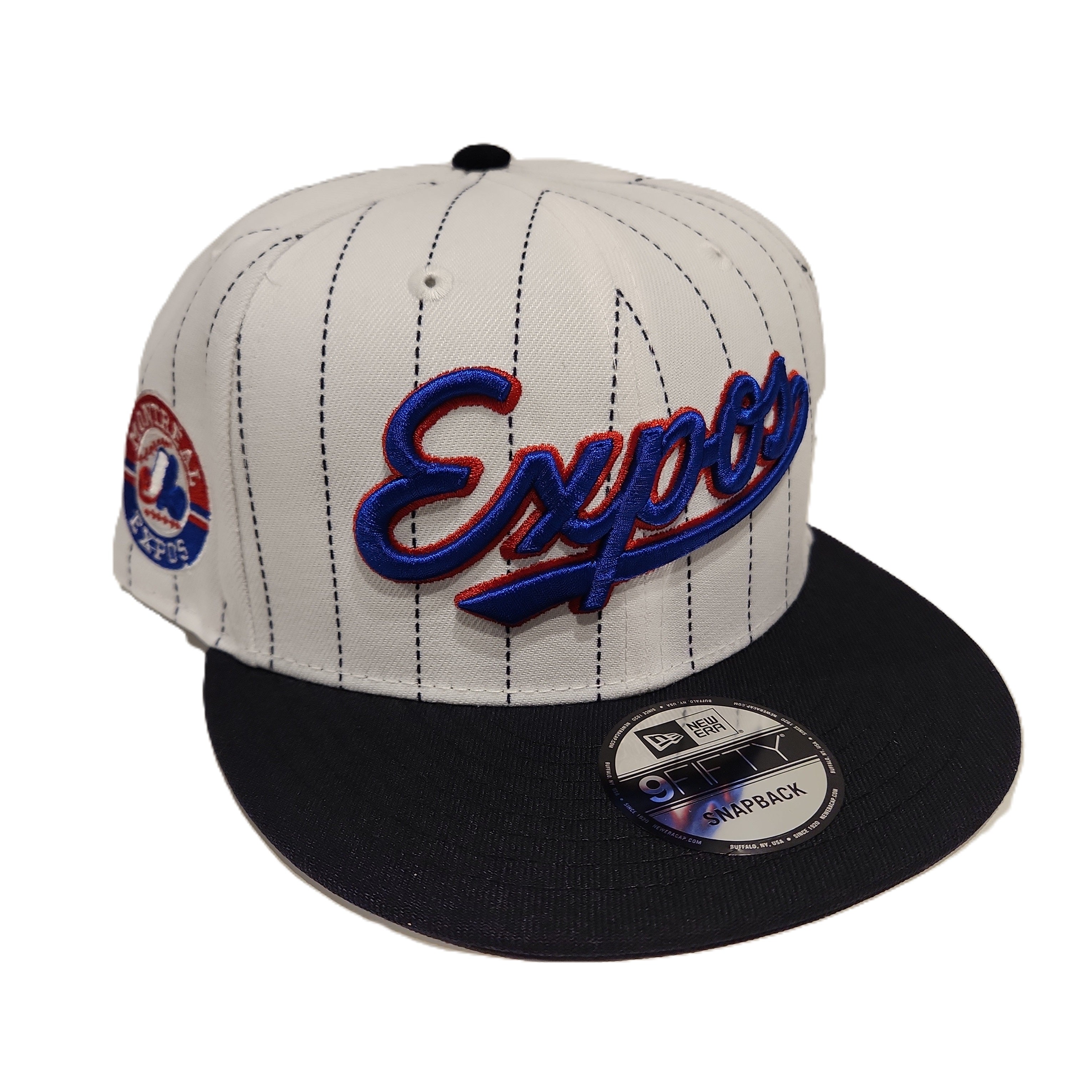 Expos de Montréal MLB New Era pour hommes, blanc 9Fifty Cooperstown Pinstripe Retro Uniform Snapback