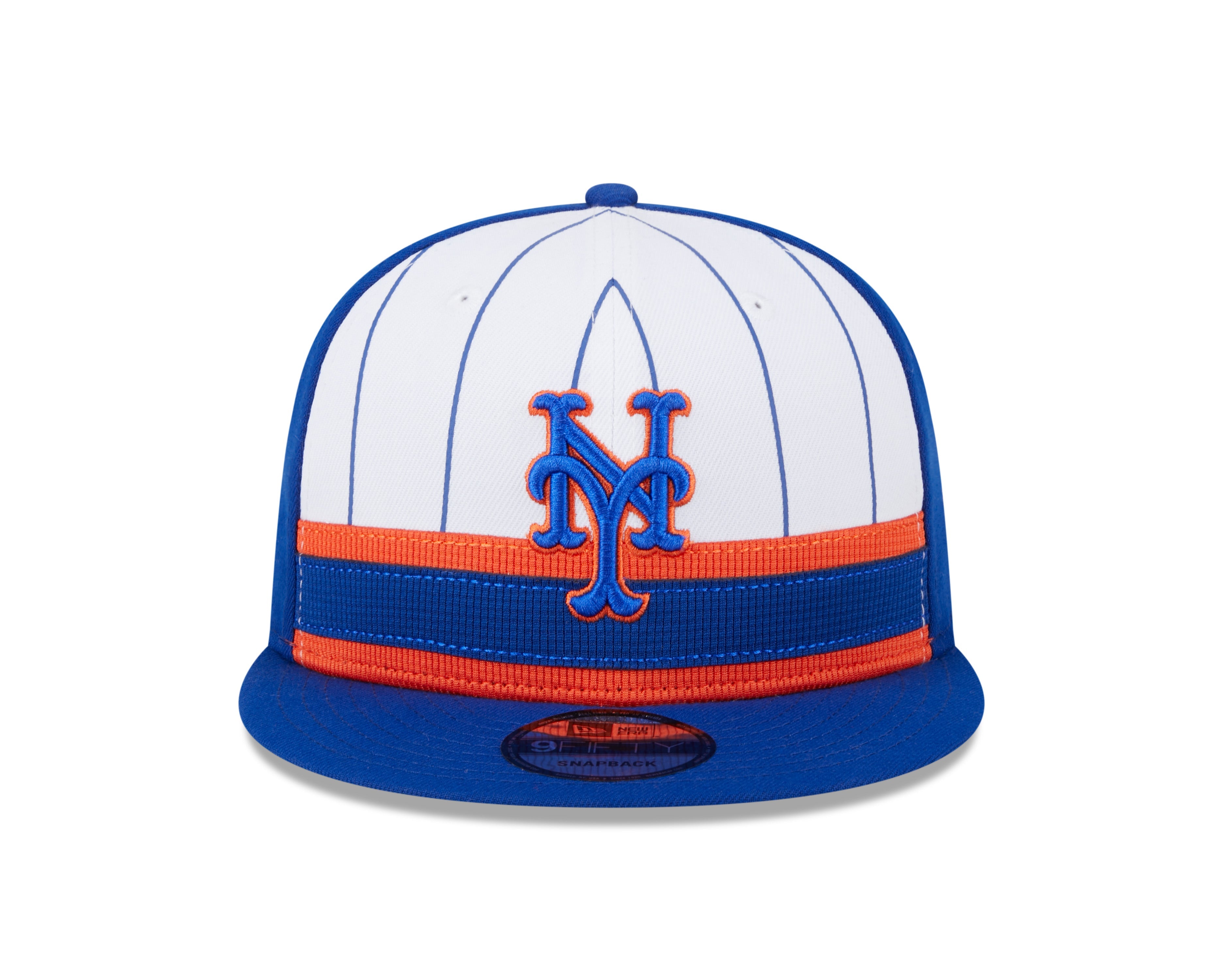 New York Mets MLB New Era Men's White/Royal Blue 9Fifty 2024 Batting Practice Pinstripe Snapback