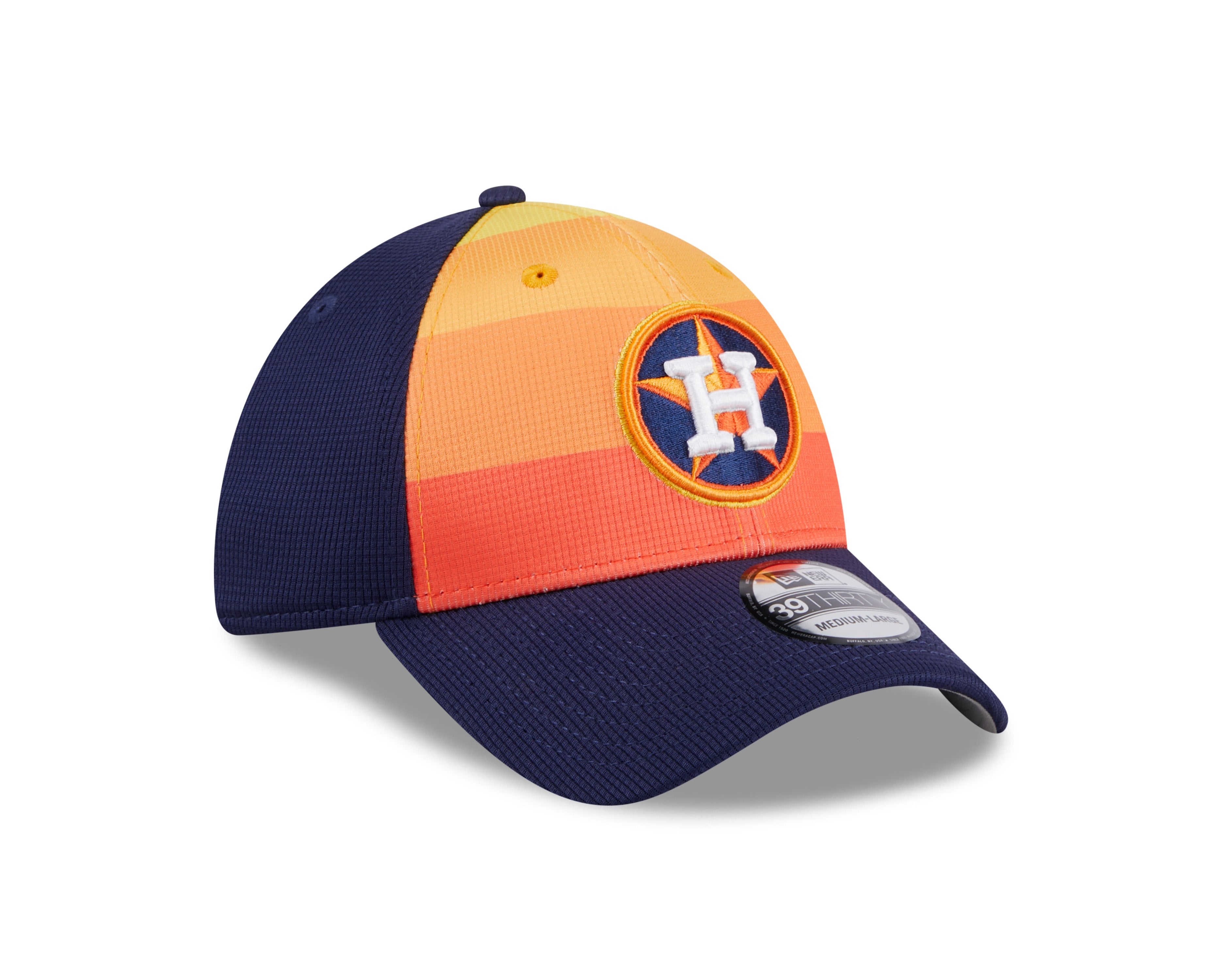 Houston Astros MLB New Era Men's Orange/Navy 39Thirty 2024 Batting Practice Stretch Fit Hat