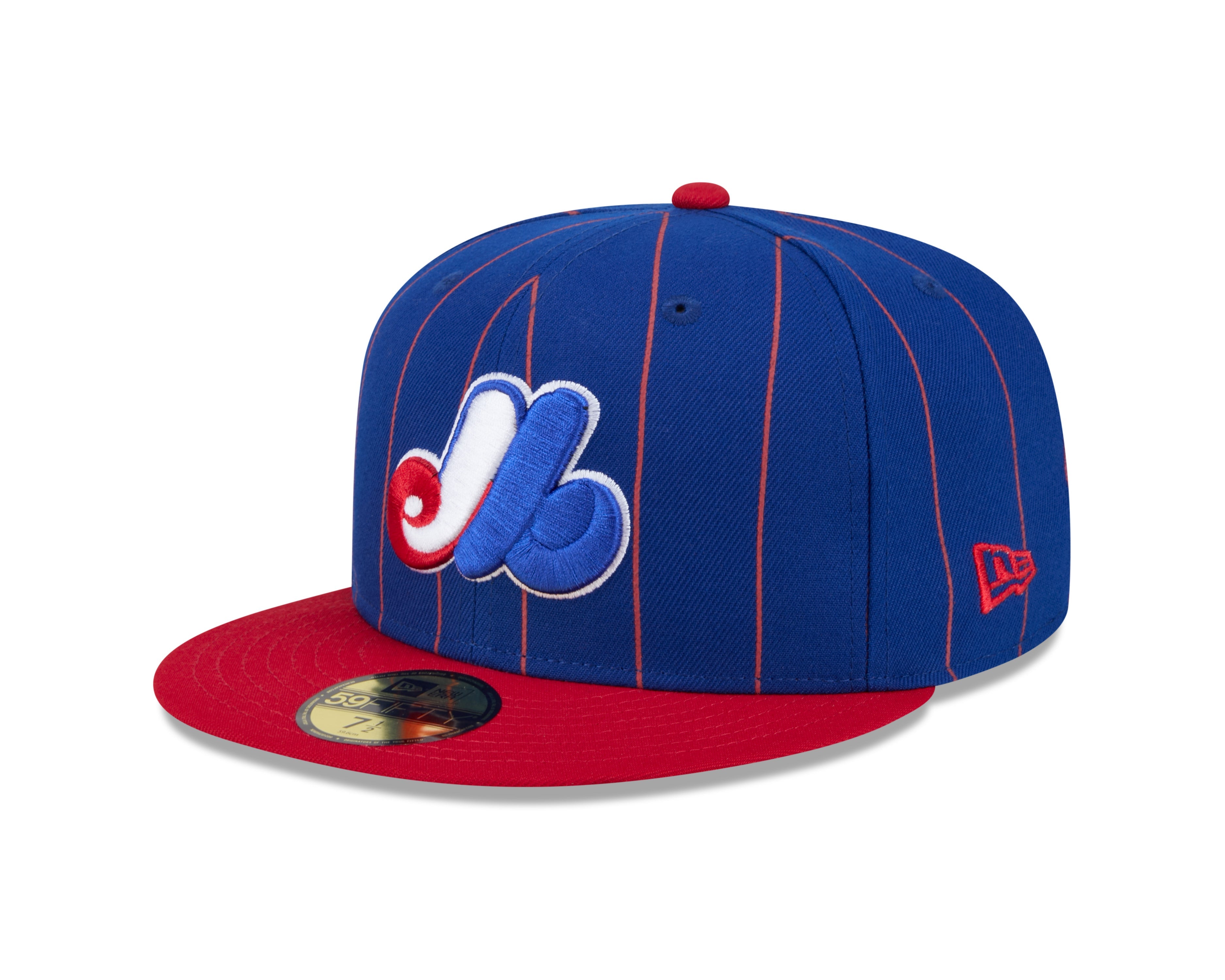 Montreal Expos MLB New Era Men's Royal Blue/Red 59Fifty Cooperstown Pinstripe Fitted Hat