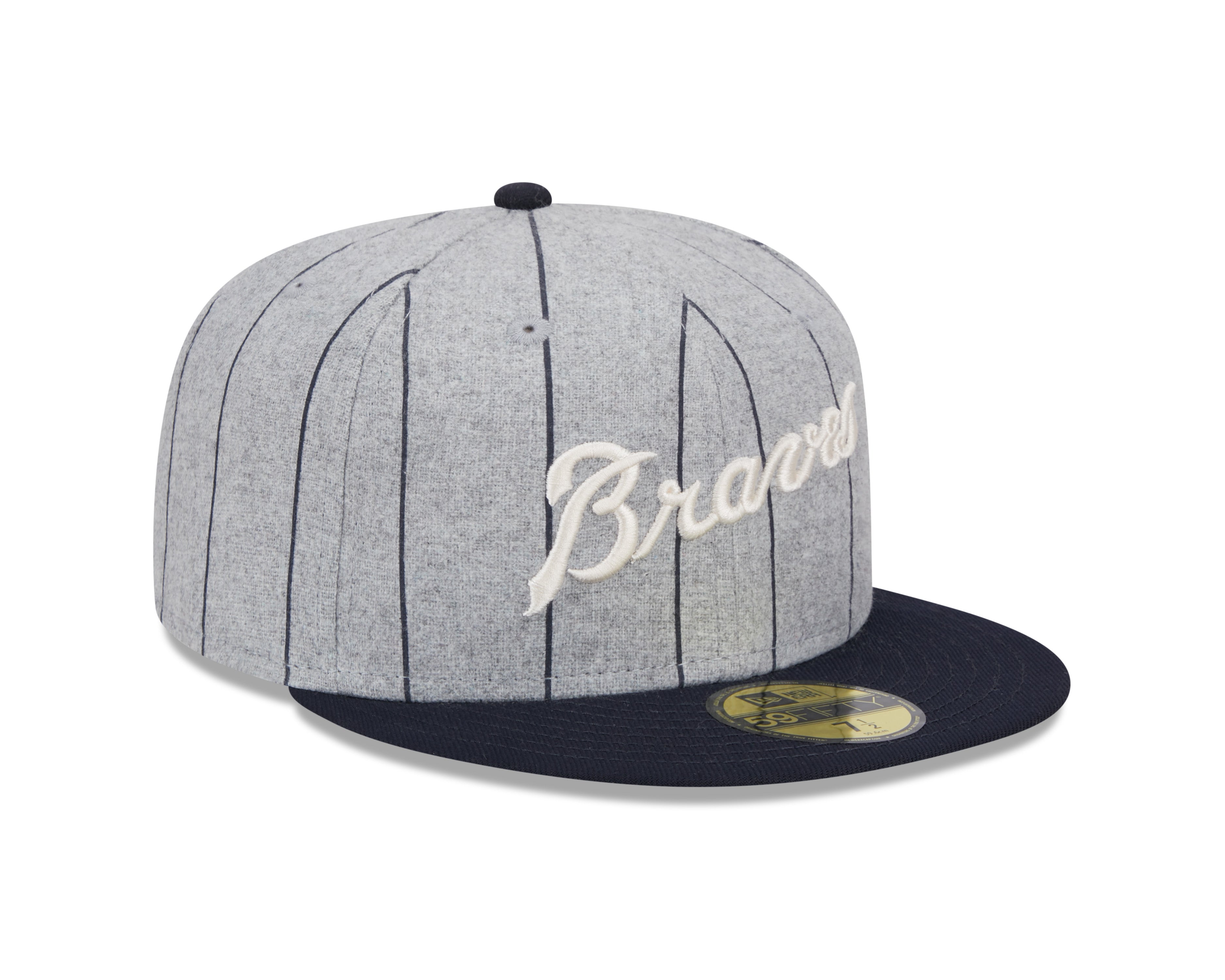 Atlanta Braves MLB New Era Men's Grey 59Fifty Heather Pinstripe Fitted Hat