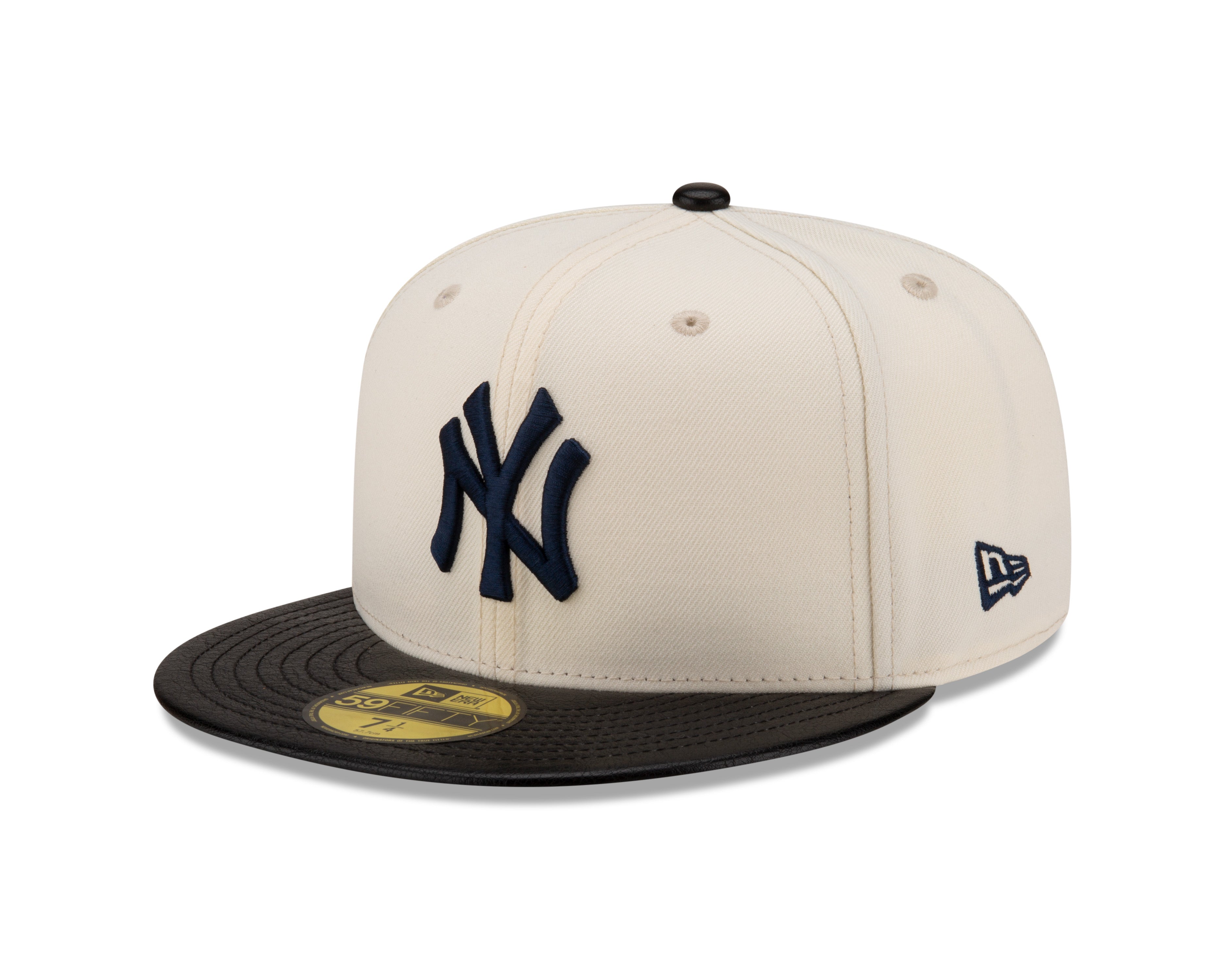 New York Yankees MLB New Era Men's Off-White 59Fifty Game Night Leather Visor Fitted Hat