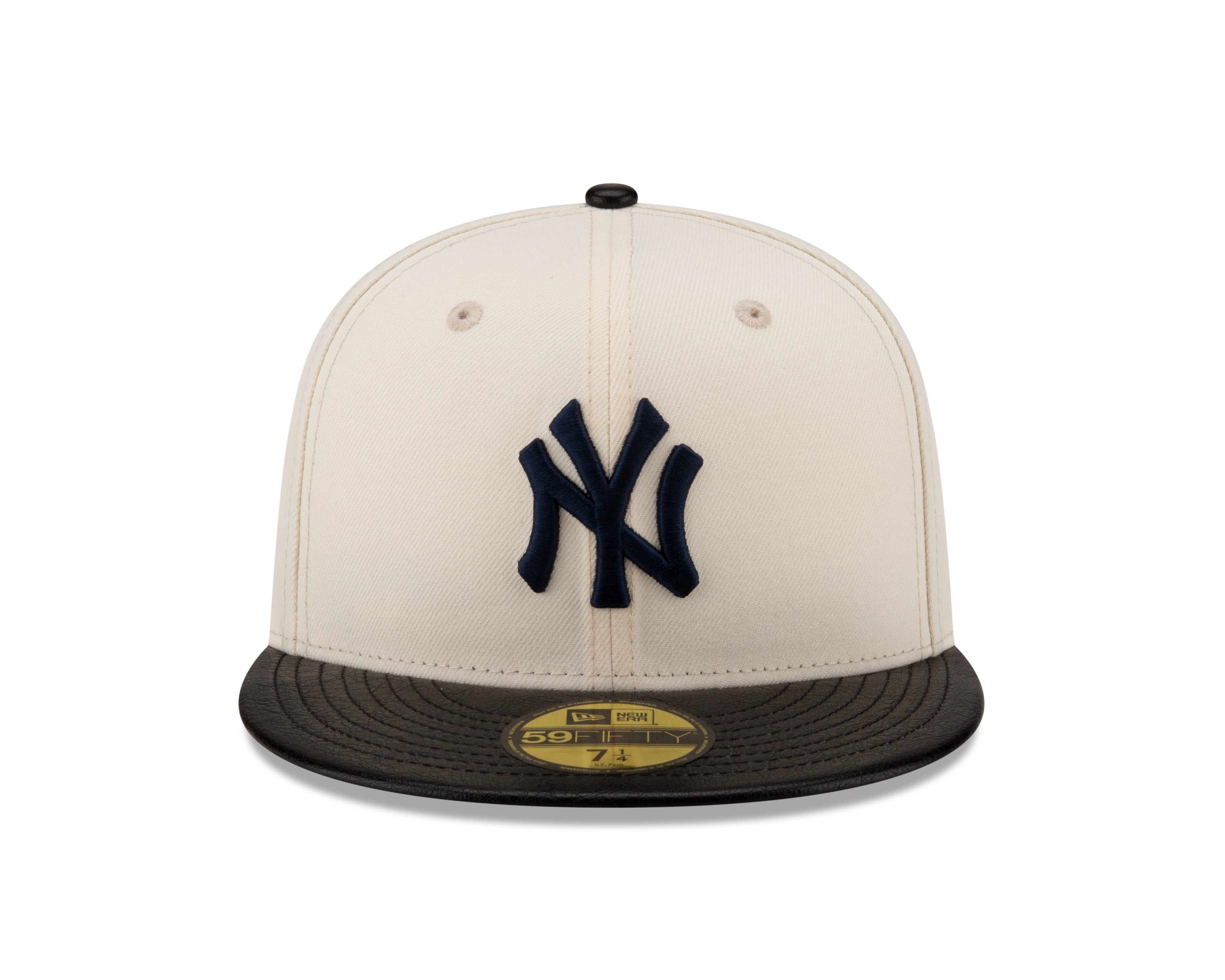 New York Yankees MLB New Era Men's Off-White 59Fifty Game Night Leather Visor Fitted Hat