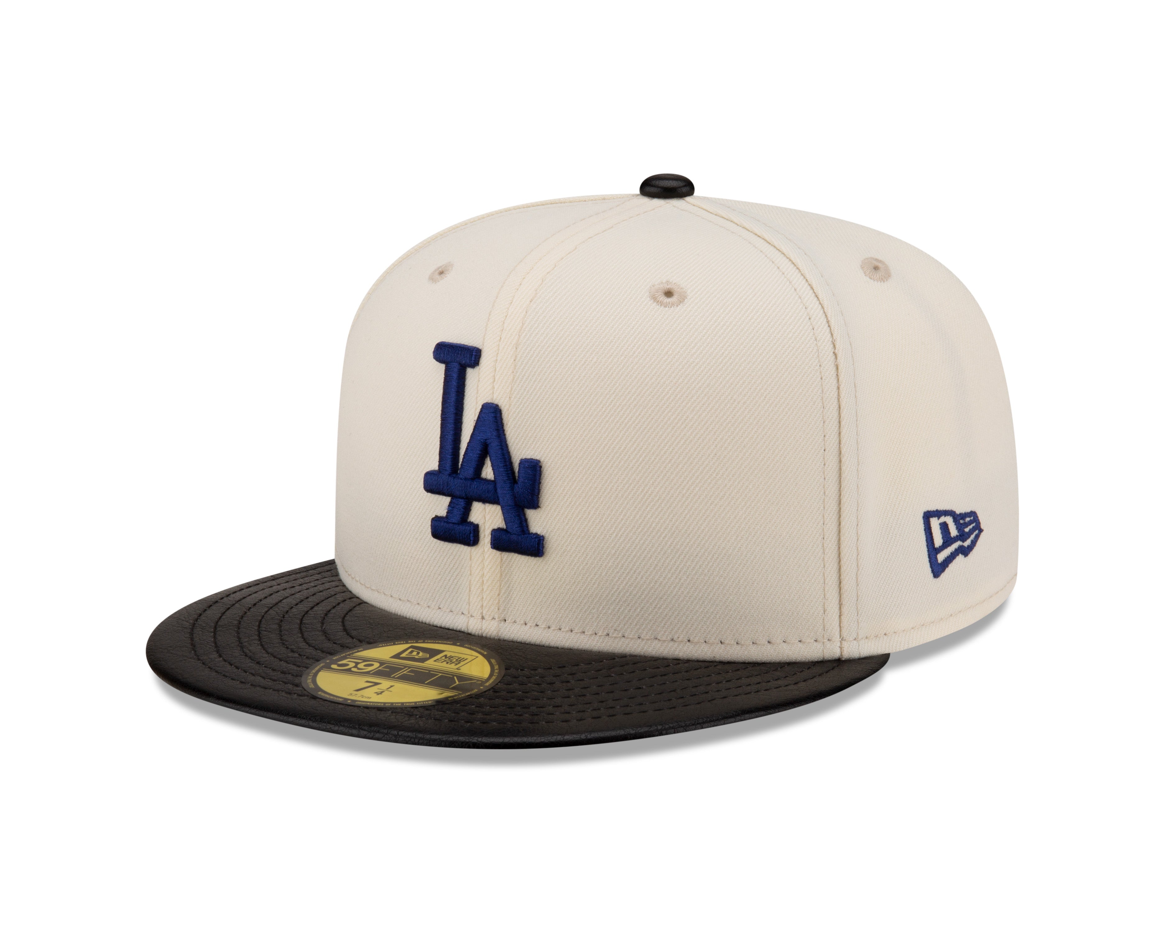 Los Angeles Dodgers MLB New Era Men's Off-White 59Fifty Game Night Leather Visor Fitted Hat