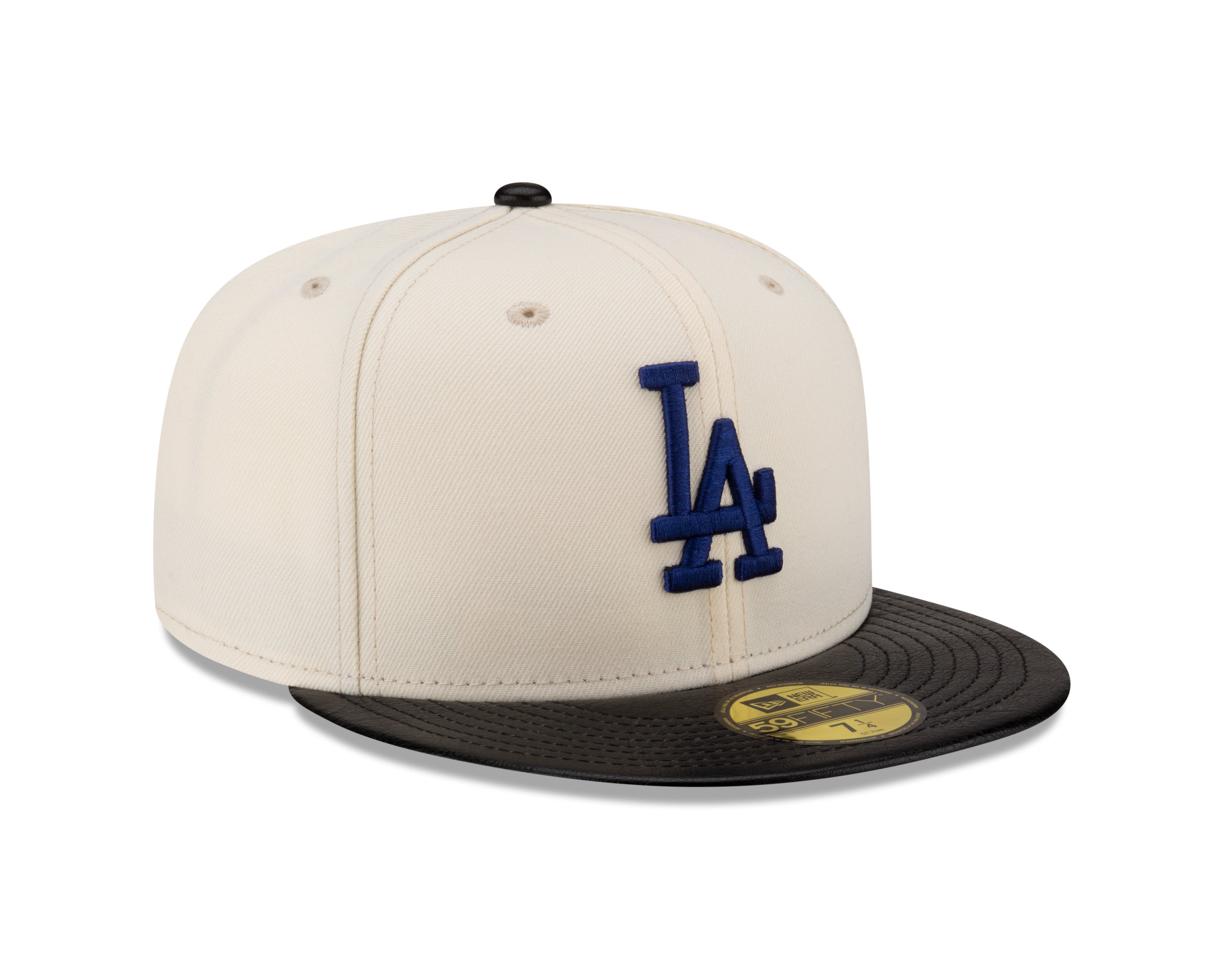 Casquette ajustée en cuir pour homme Los Angeles Dodgers MLB New Era 59Fifty Game Night blanc cassé