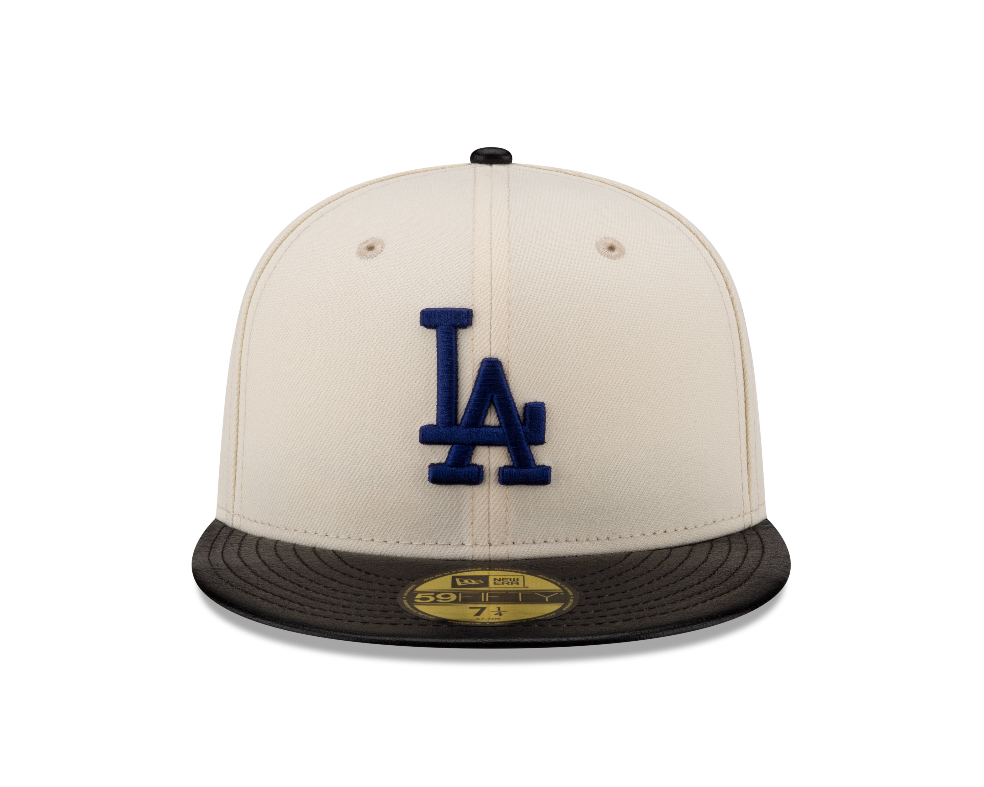 Casquette ajustée en cuir pour homme Los Angeles Dodgers MLB New Era 59Fifty Game Night blanc cassé