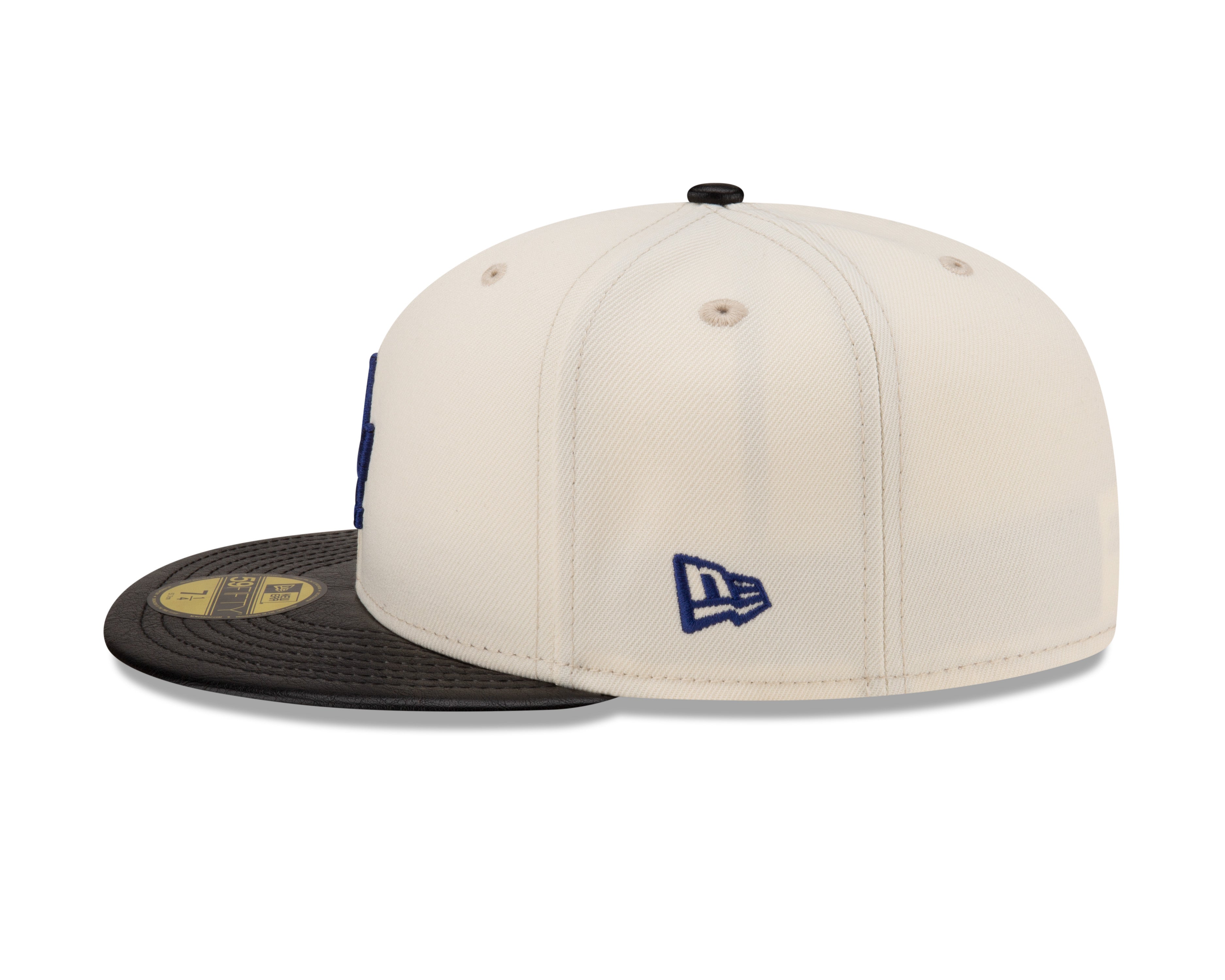 Casquette ajustée en cuir pour homme Los Angeles Dodgers MLB New Era 59Fifty Game Night blanc cassé