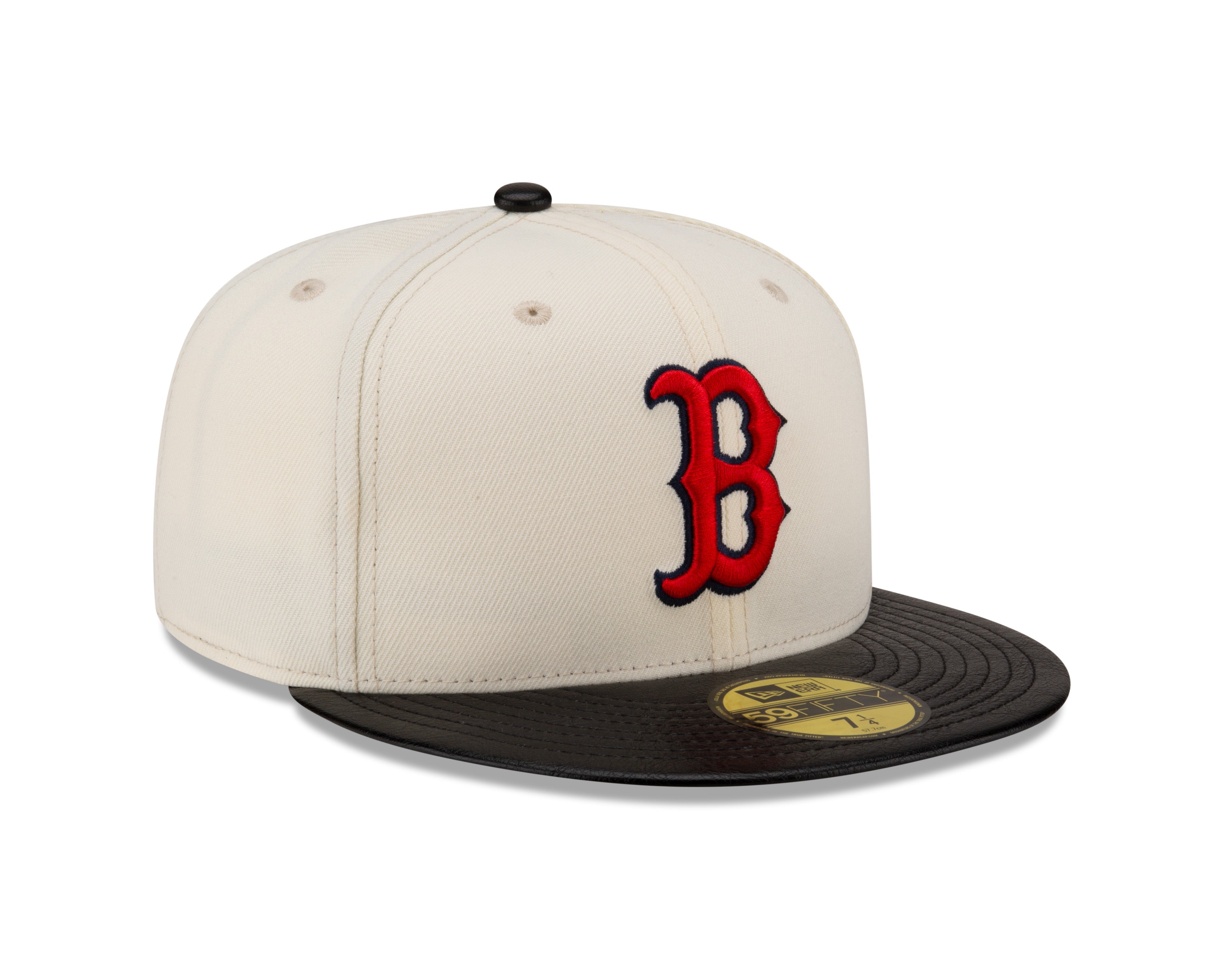 Casquette ajustée en cuir pour homme Boston Red Sox MLB New Era 59Fifty Game Night blanc cassé