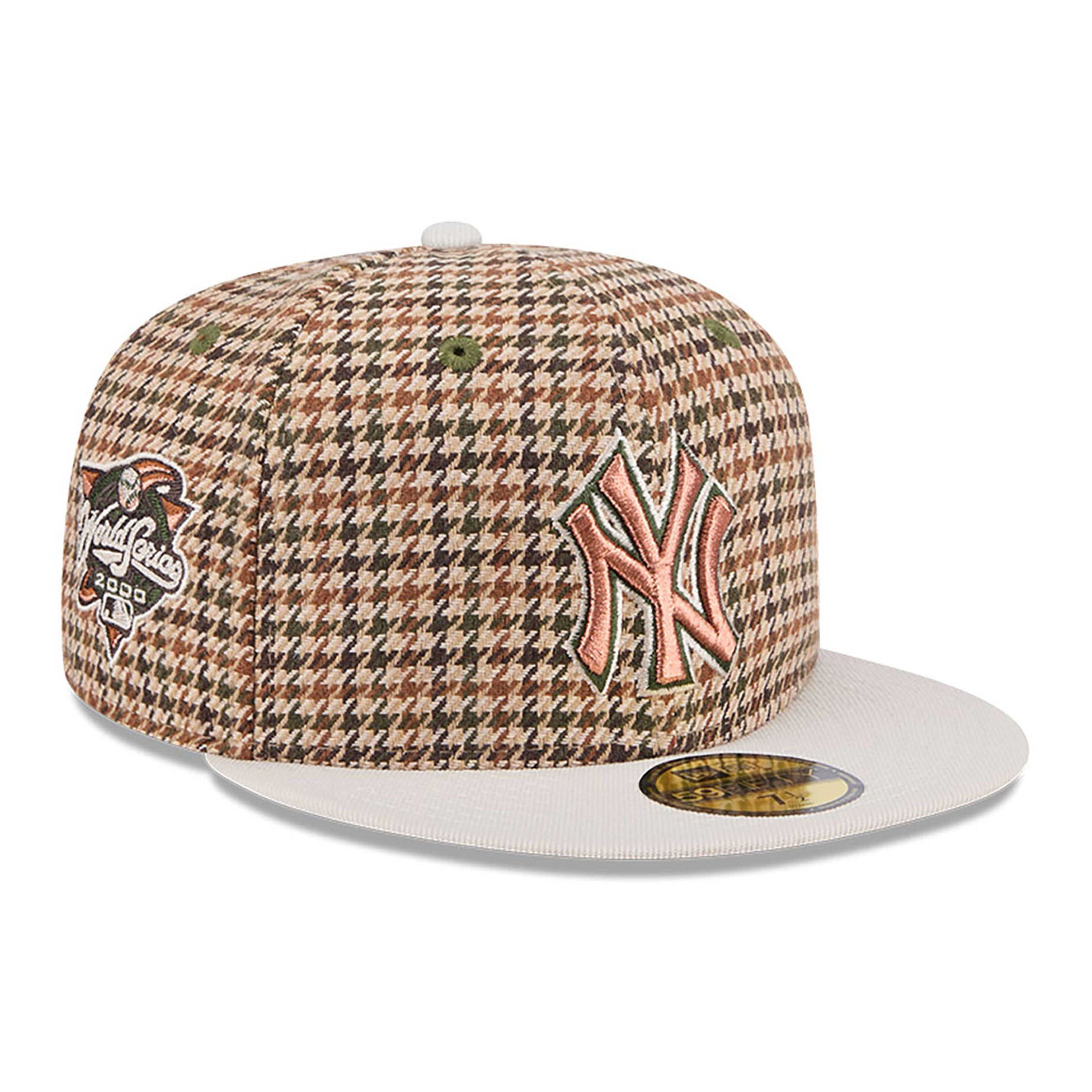 Casquette ajustée MLB New Era pour homme, motif pied-de-poule beige 59Fifty 2000 World Series des Yankees de New York