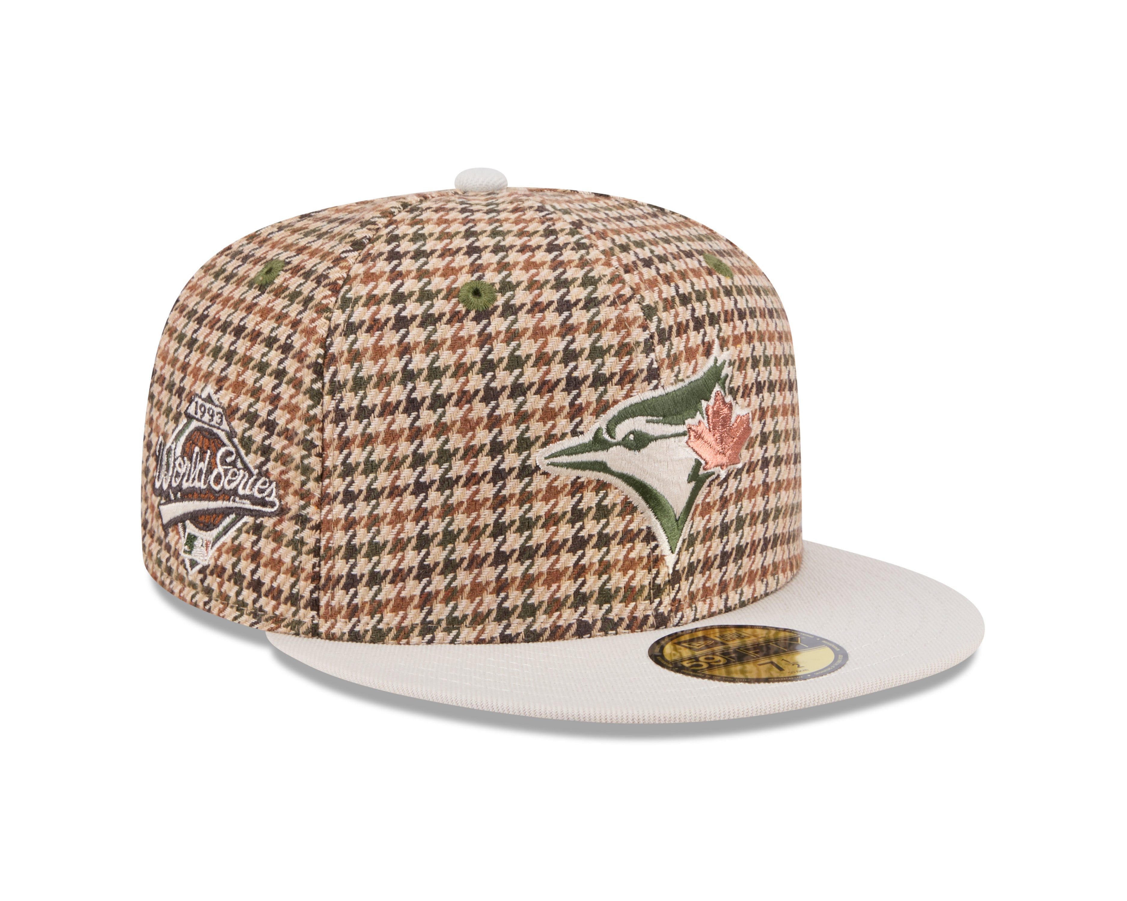 Casquette ajustée MLB New Era pour homme, motif pied-de-poule beige 59Fifty, Série mondiale 1993, des Blue Jays de Toronto