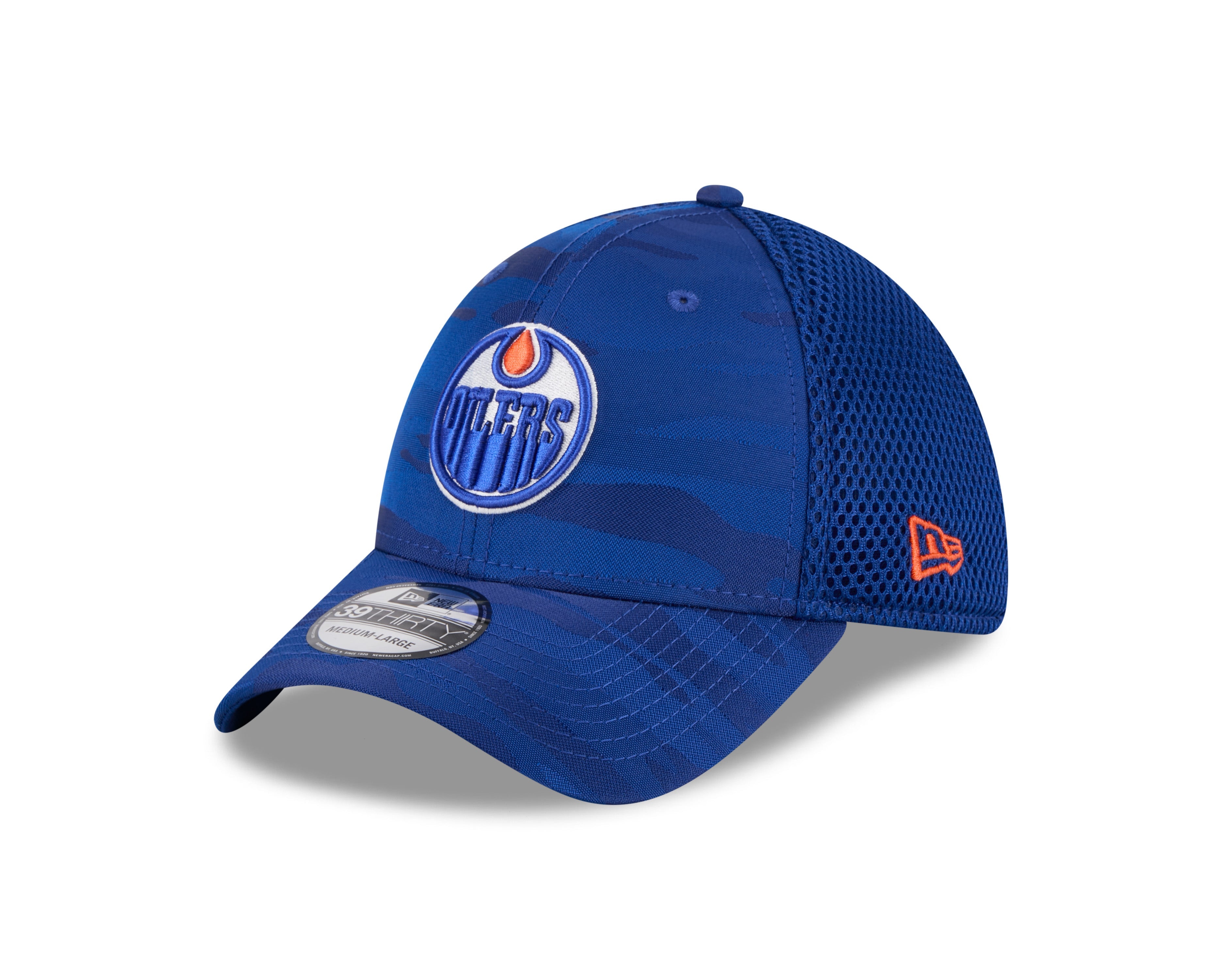 Edmonton Oilers NHL New Era Men's Royal 39Thirty Camo Neo Stretch Fit Hat
