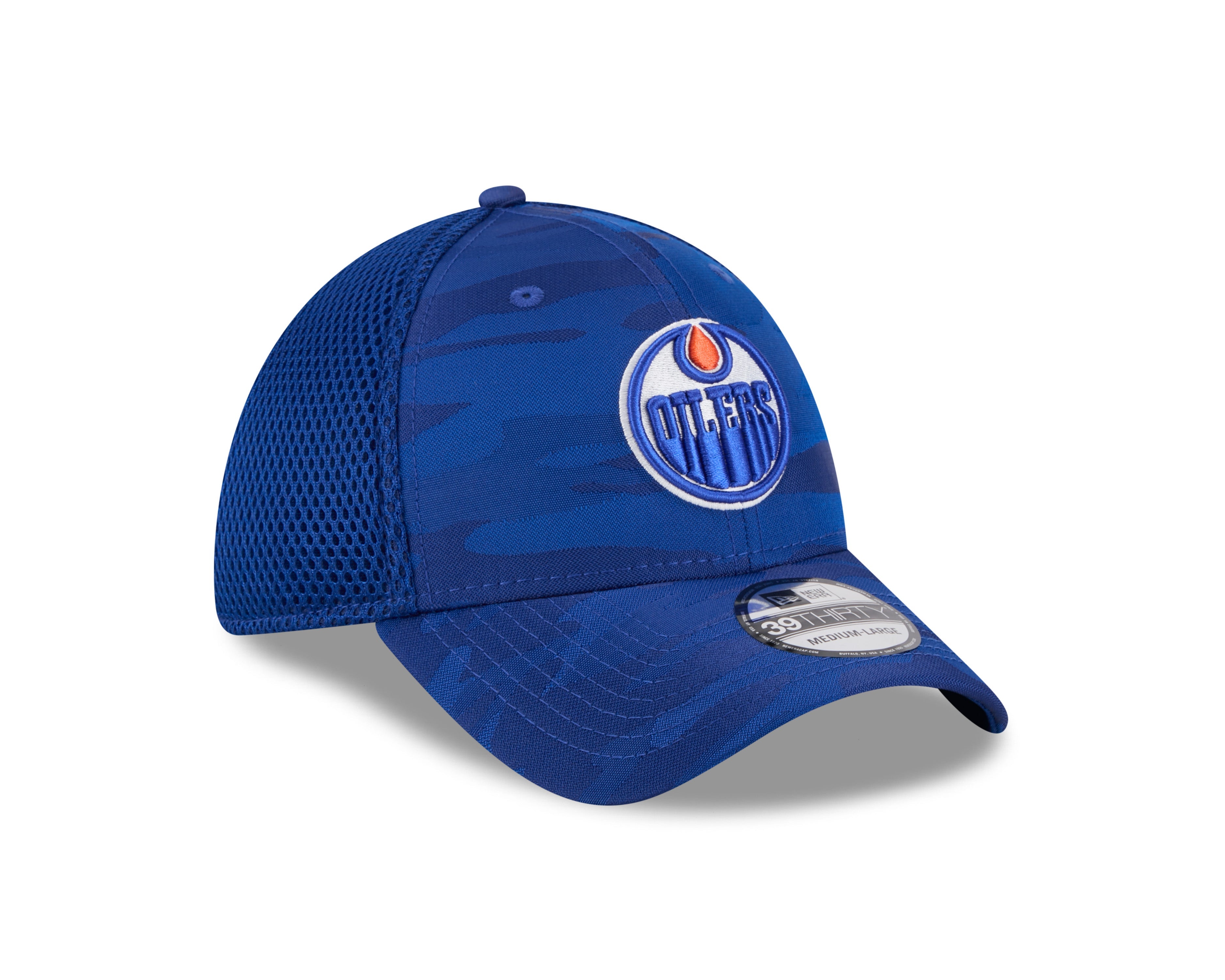 Edmonton Oilers NHL New Era Men's Royal 39Thirty Camo Neo Stretch Fit Hat