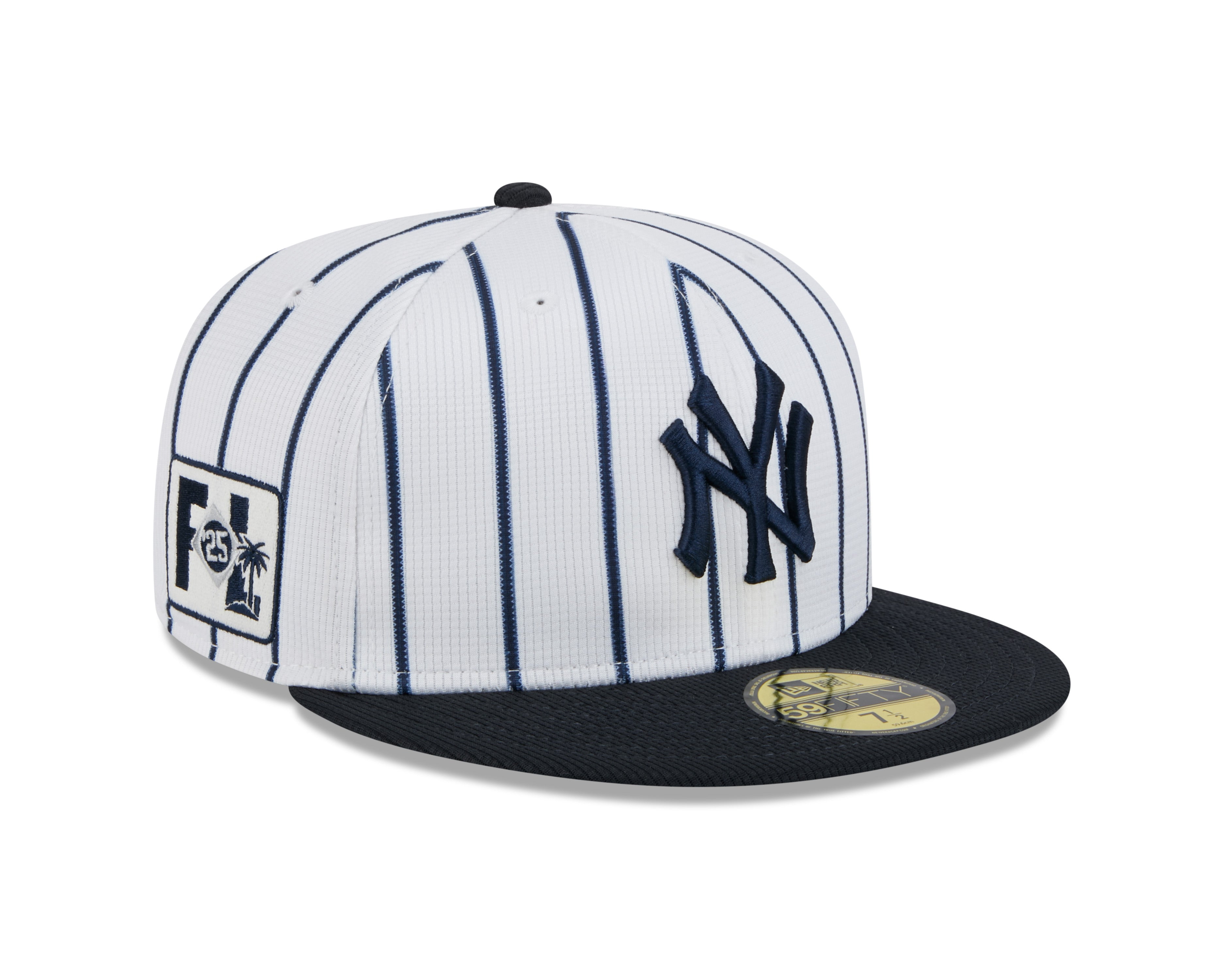 New York Yankees MLB New Era Men's White/Navy 59Fifty 2025 Spring Training Pinstripe Fitted Hat