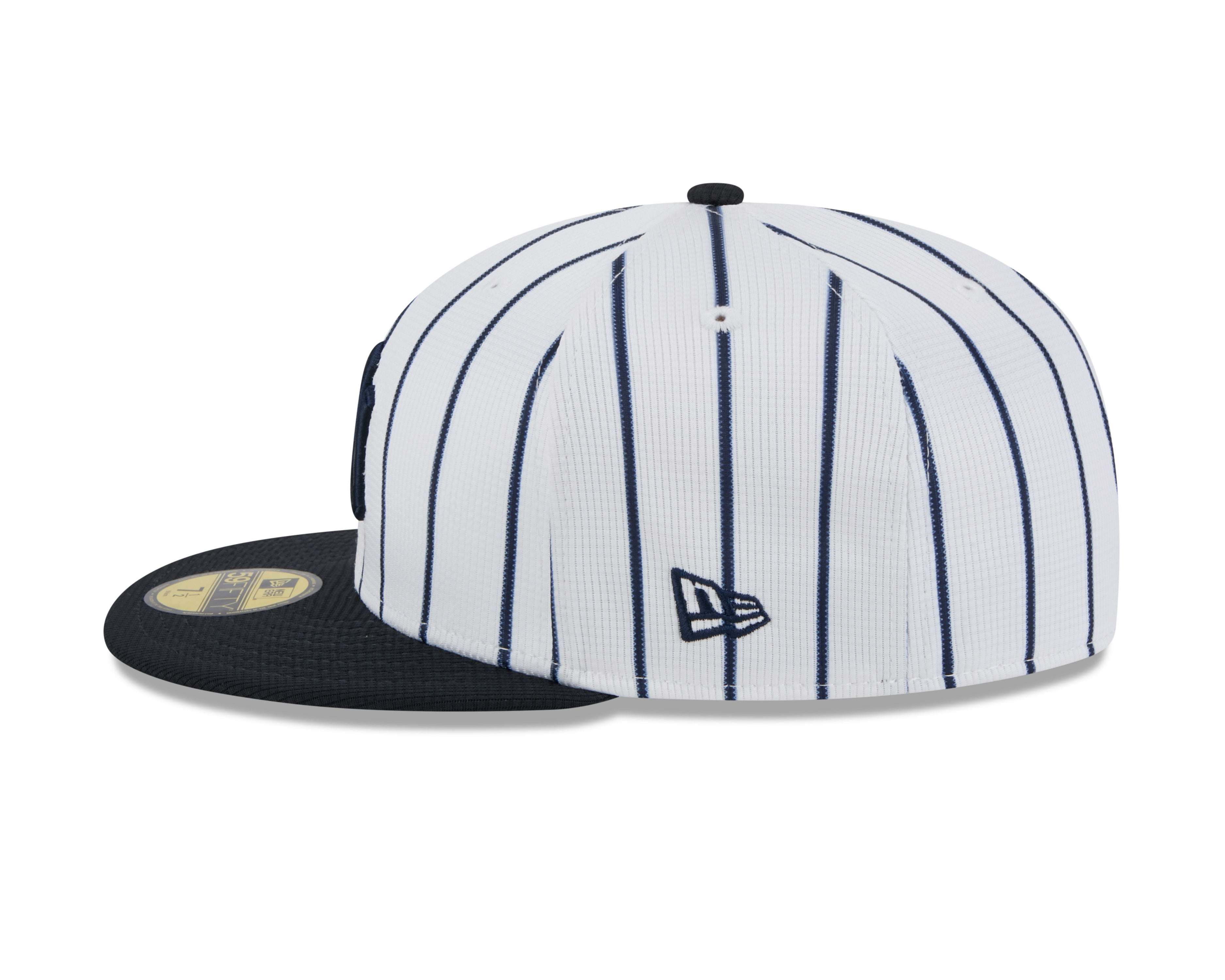 New York Yankees MLB New Era Men's White/Navy 59Fifty 2025 Spring Training Pinstripe Fitted Hat