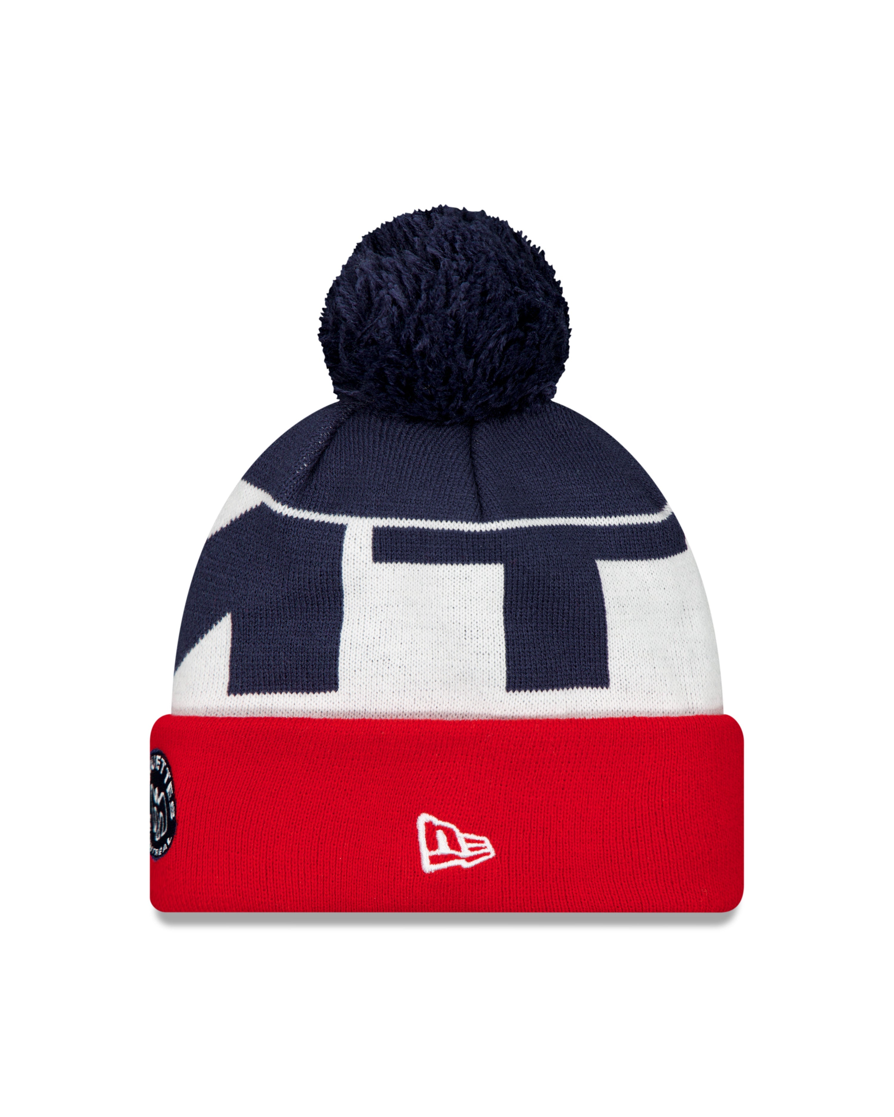 Montreal Alouettes CFL New Era Men's Navy/Red/White 2025 Sideline Cuff Pom Knit Hat