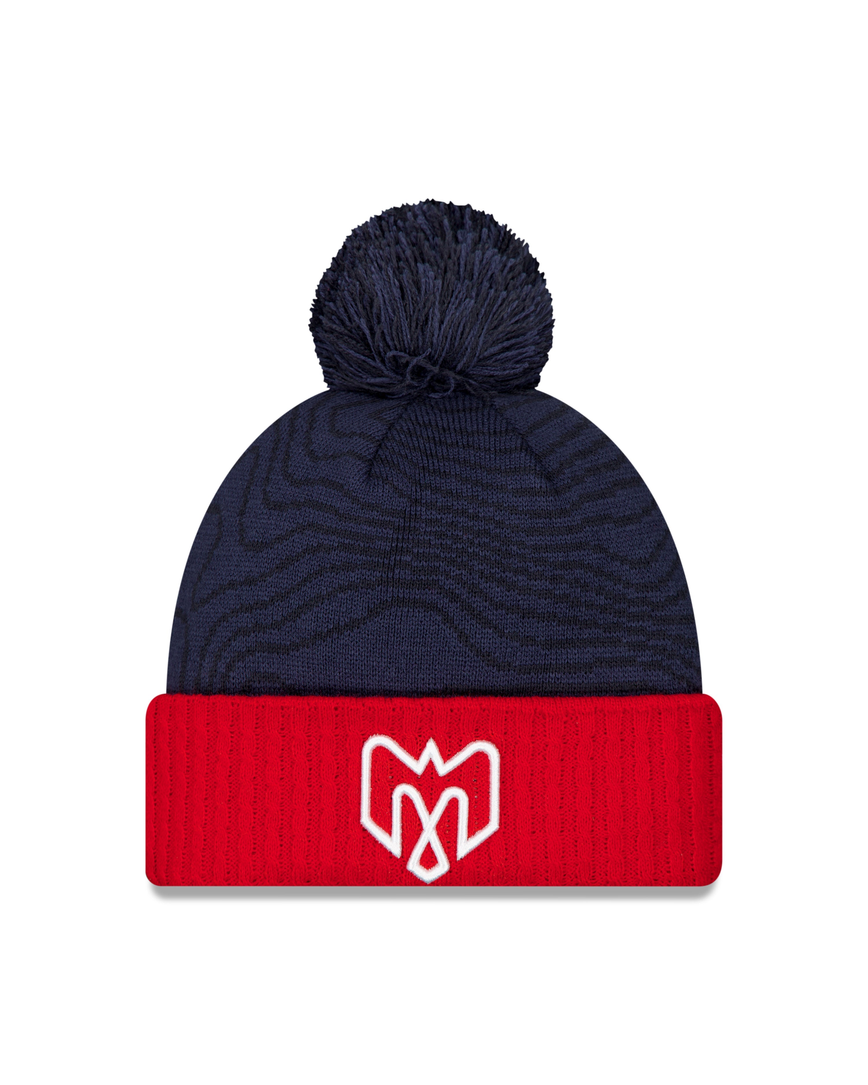 Montreal Alouettes CFL New Era Men's Navy/Red 2025 Sideline Cuff Pom Knit Hat