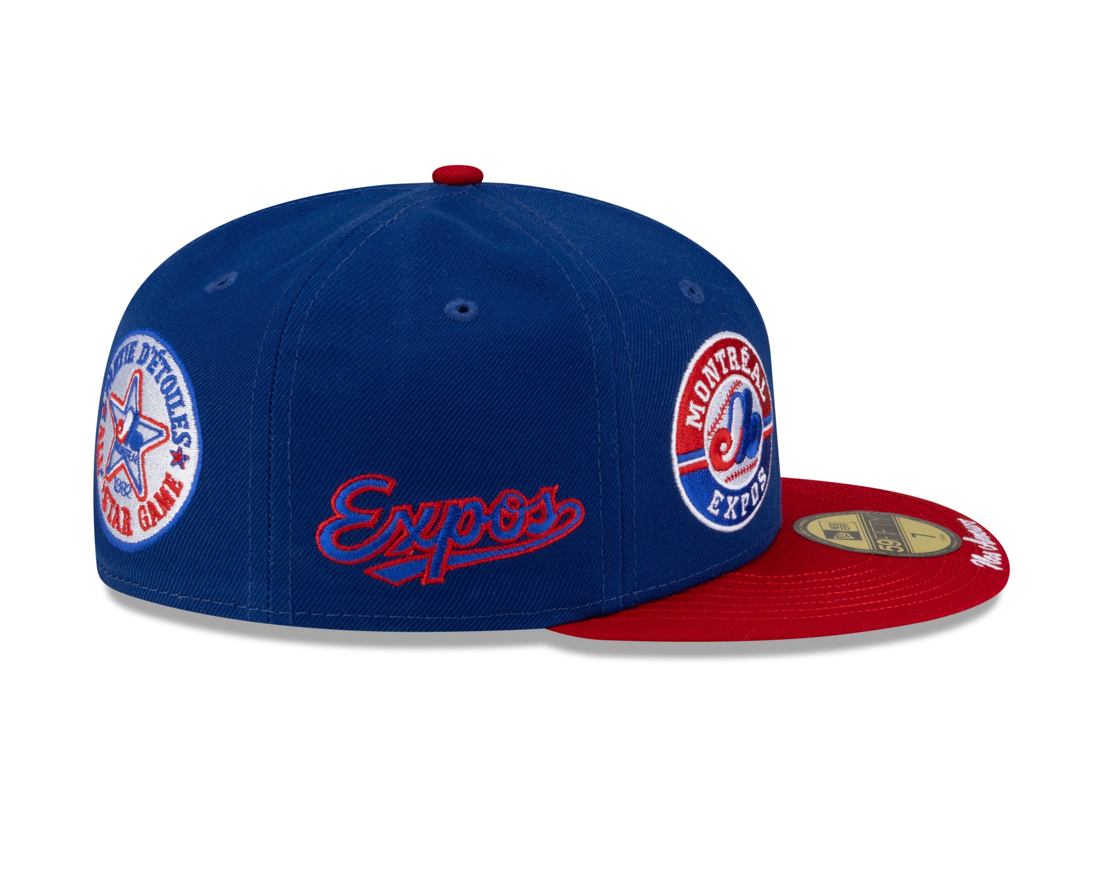 Montreal Expos MLB New Era Men's Royal Blue/Red 59Fifty Cooperstown All Over Patch Pride Fitted Hat