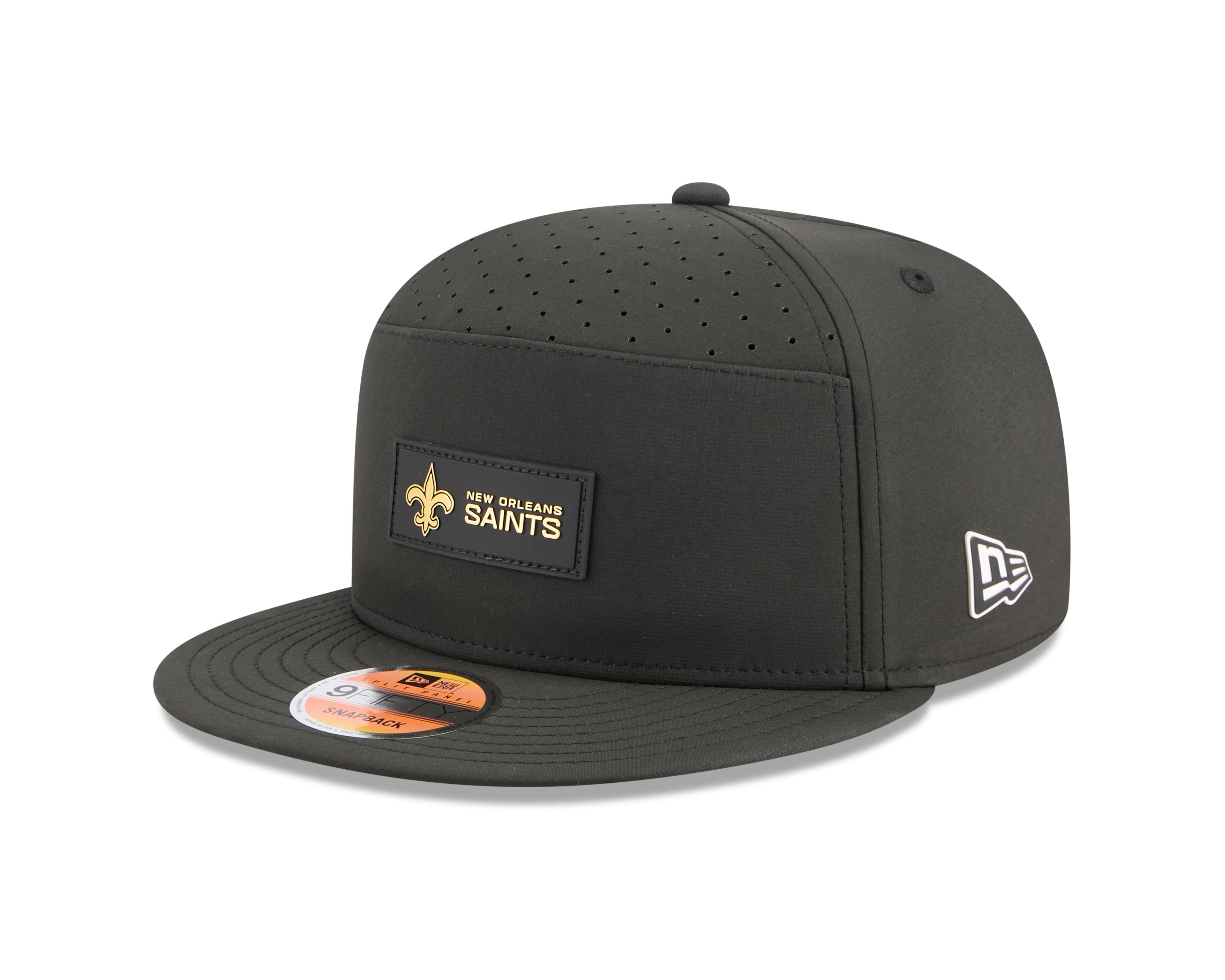 New Orleans Saints NFL New Era Men's Black 9Fifty 2025 Sideline Hot Weather Split Panel Snapback