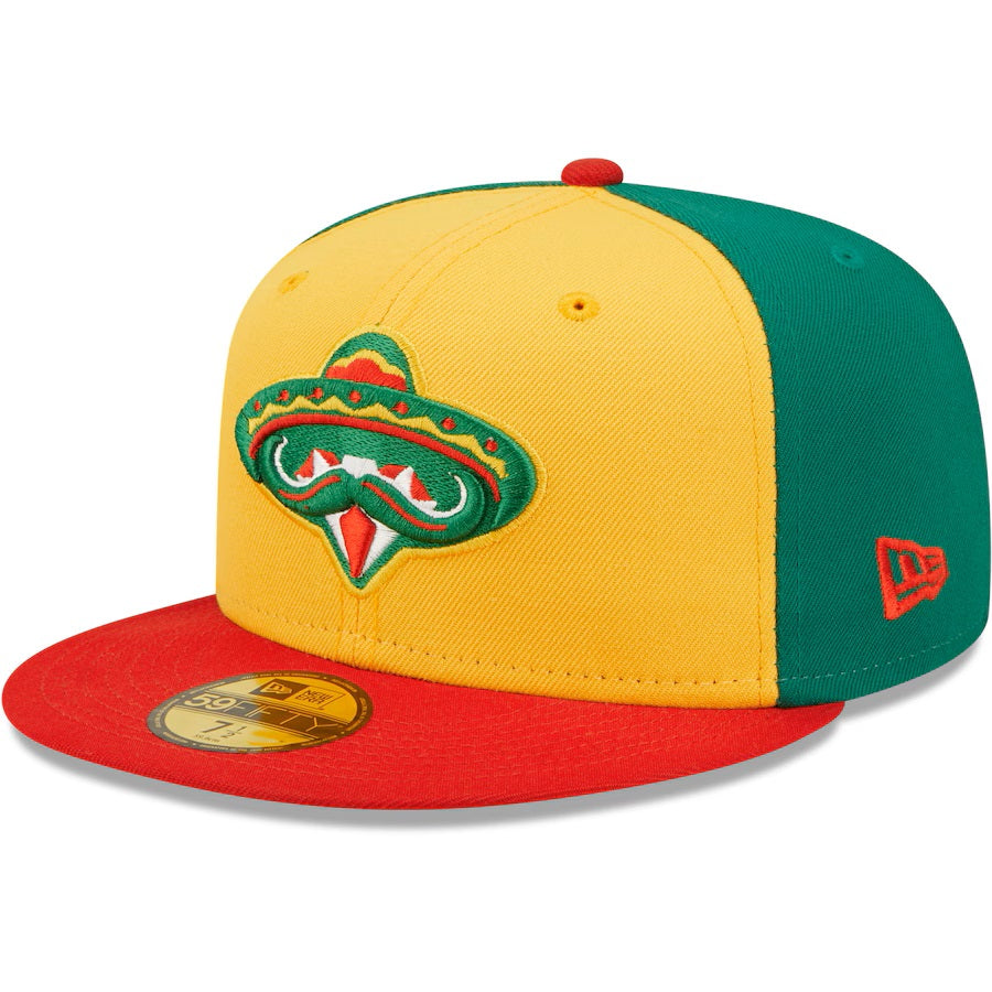 Arkansas Travelers MiLB New Era Men's Yellow/Red 59Fifty Copa De La Diversion Fitted Hat