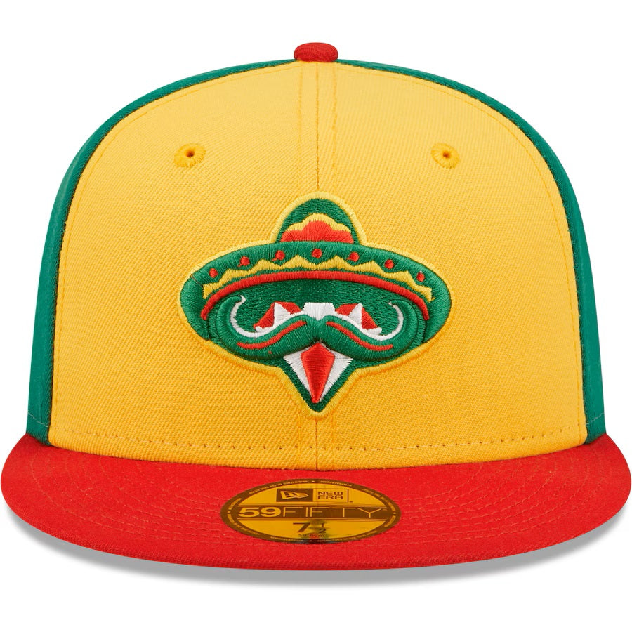 Arkansas Travelers MiLB New Era Men's Yellow/Red 59Fifty Copa De La Diversion Fitted Hat