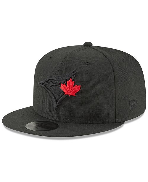 Toronto Blue Jays MLB New Era Men's Black On Black Red Leaf 9Fifty Snapback