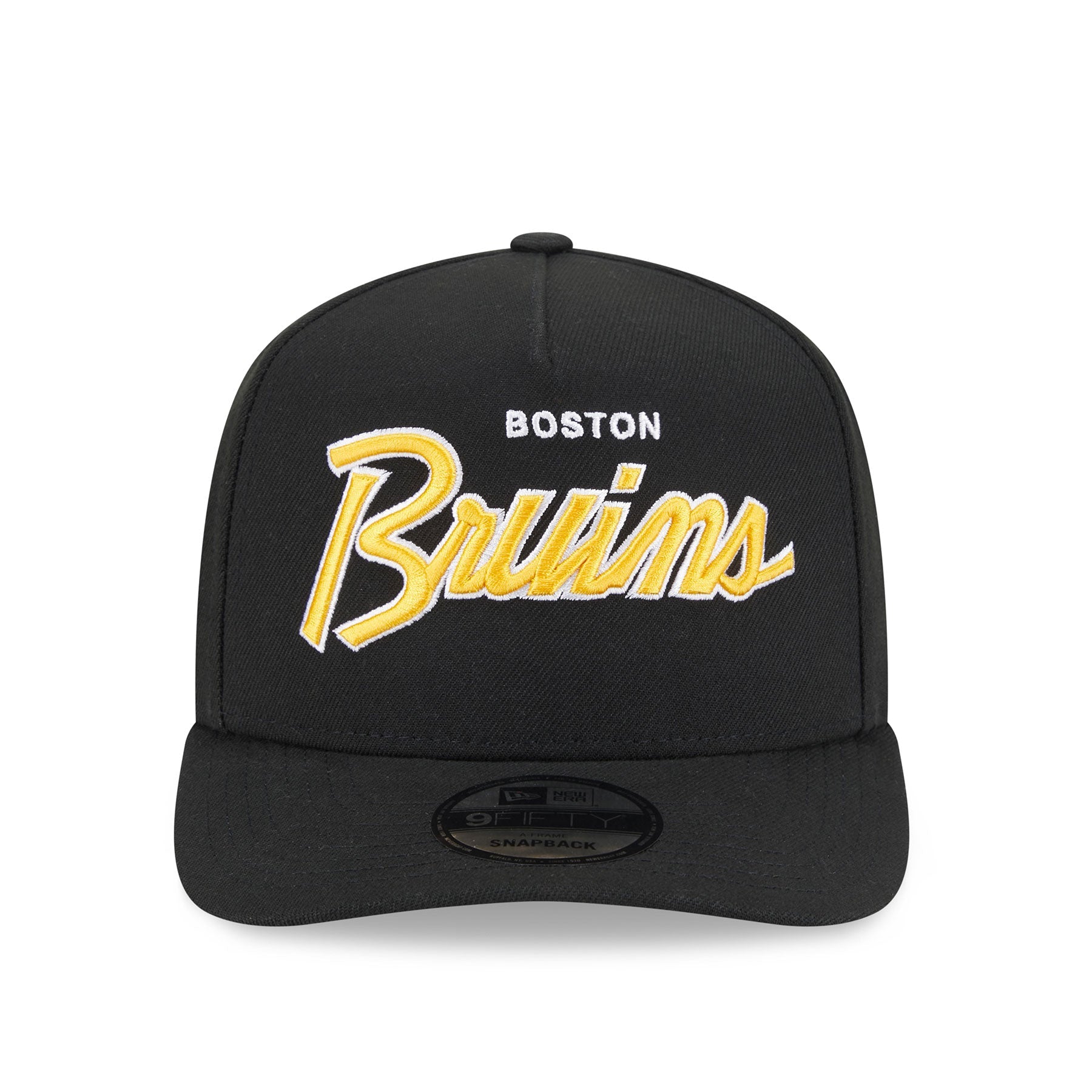 Boston Bruins NHL New Era Men's Black 9FIfty Script A-Frame Snapback