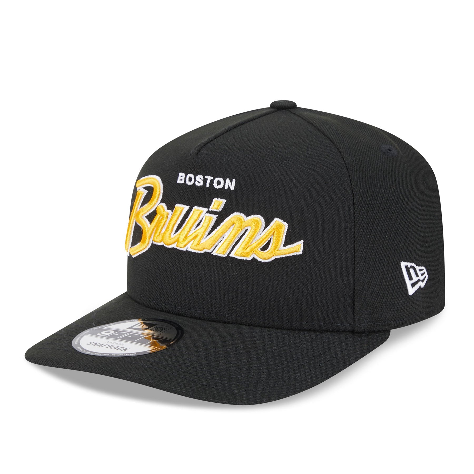 Boston Bruins NHL New Era Men's Black 9FIfty Script A-Frame Snapback