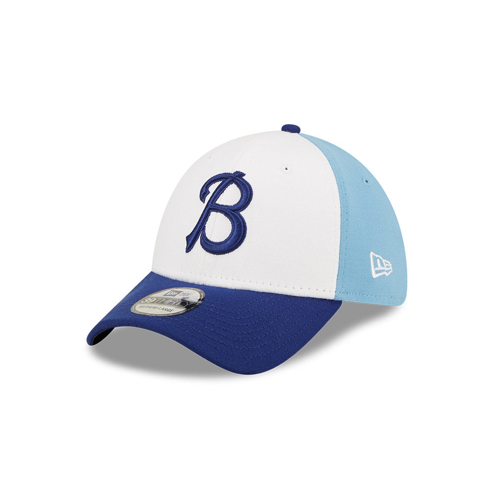 Buffalo Bisons MiLB New Era Men's White/Navy 39Thirty Alternate Authentic Collection Stretch Fit Hat
