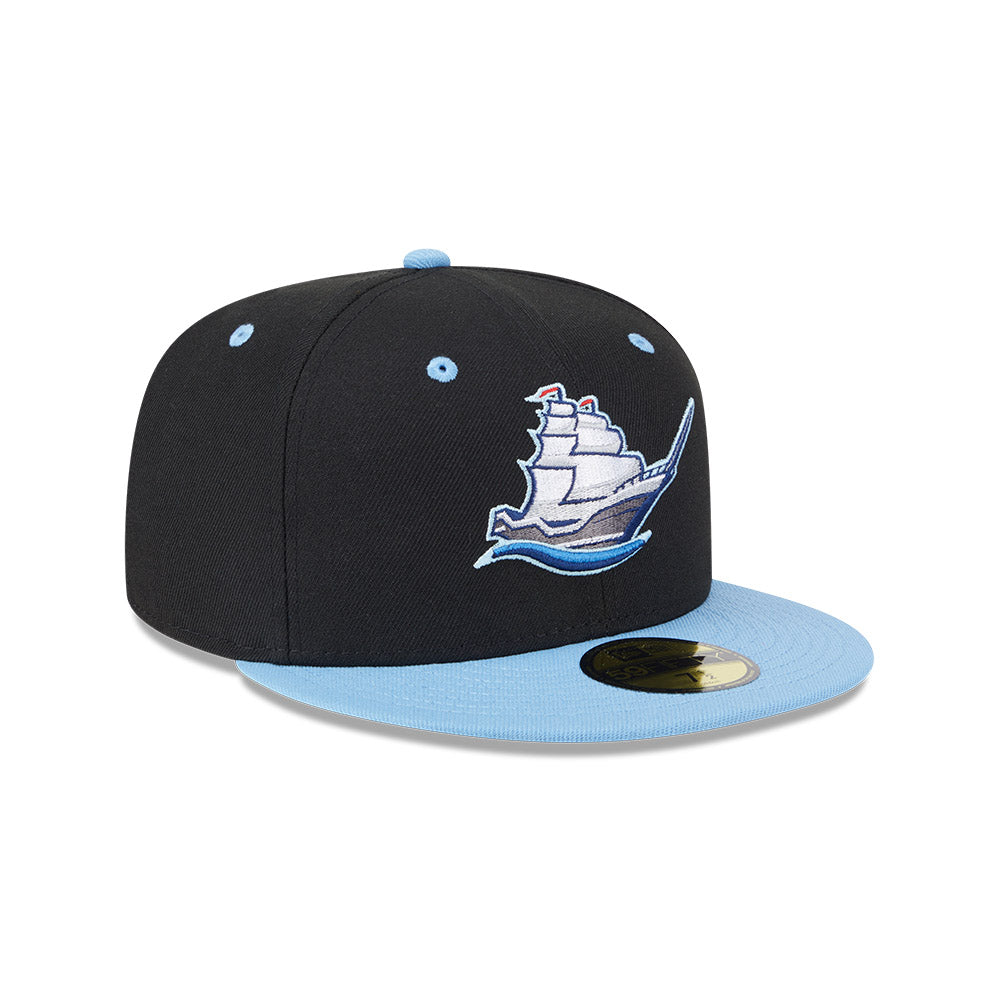 Casquette ajustée 59Fifty Alternate Authentic Collection des Columbus Clippers MiLB, noire/bleu clair, pour homme, de la marque New Era.