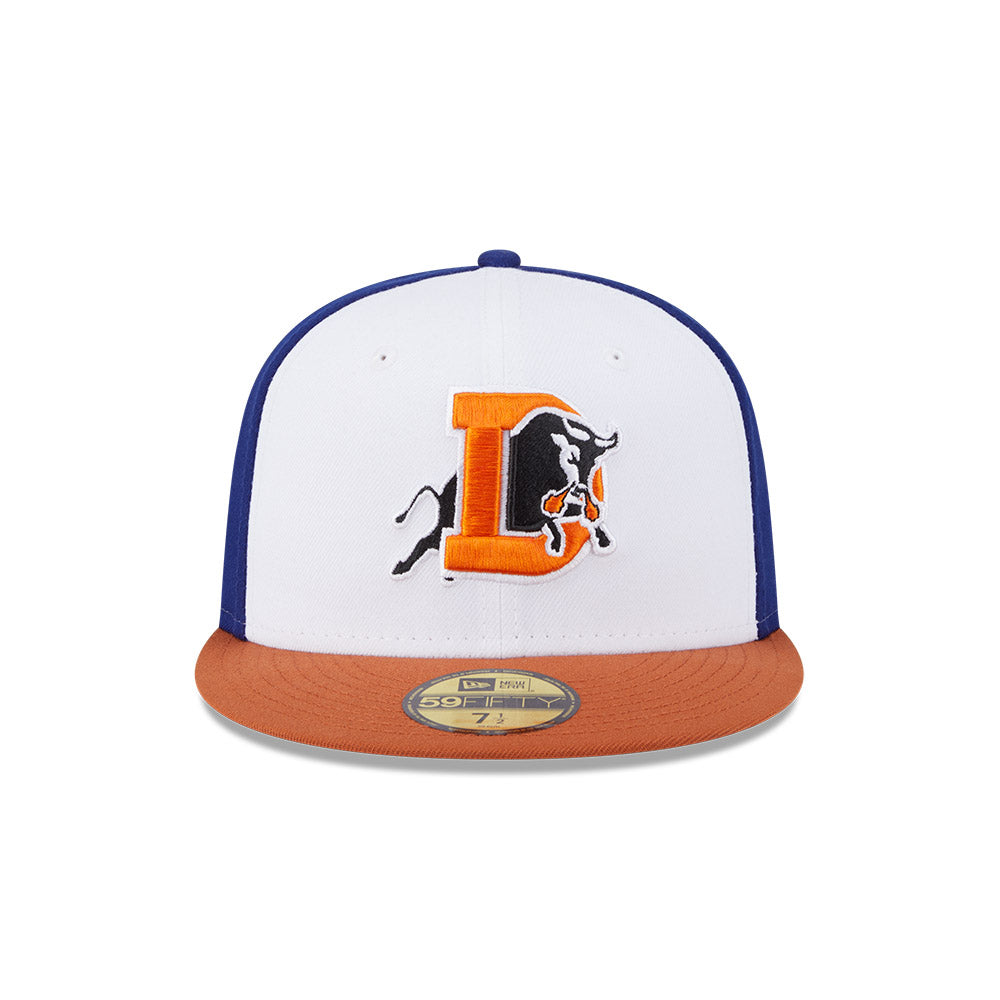Casquette New Era 59Fifty Authentic Collection pour homme, blanche et orange, des Durham Bulls de la MiLB.